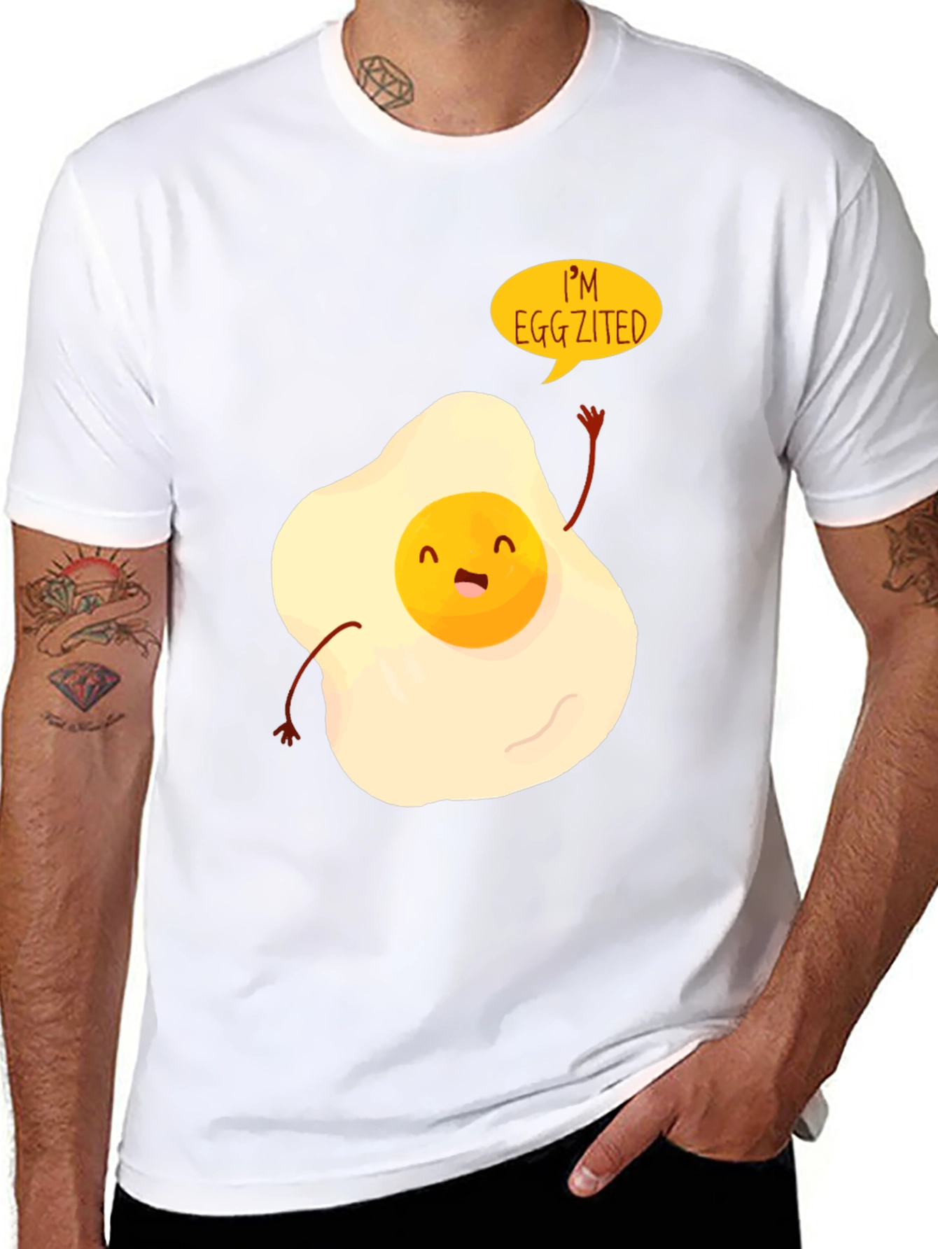 Black Egg-zited Graphic Tee - Funny Egg T-Shirt view 8