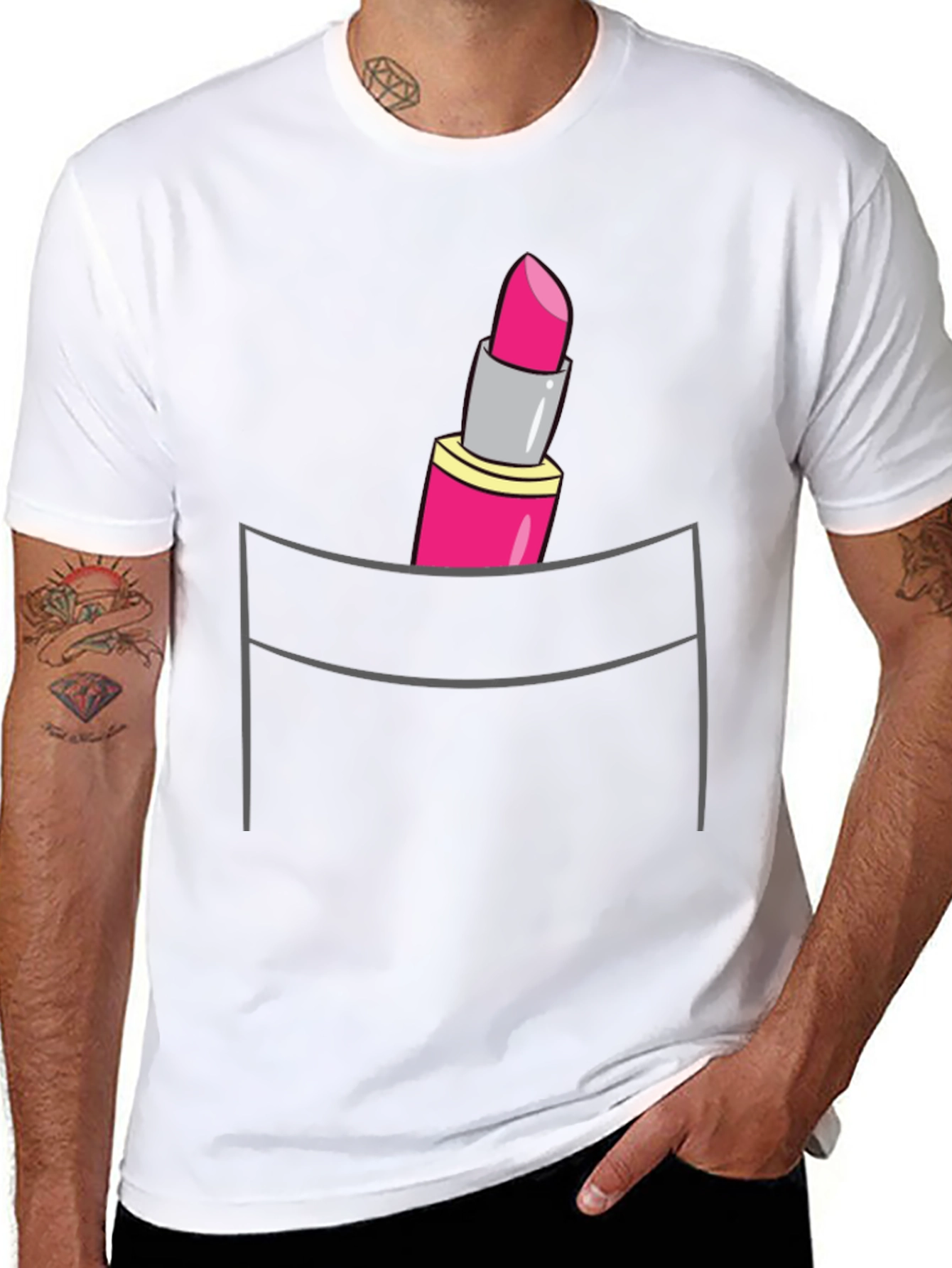 Black Lipstick Pocket T-Shirt - Trendy Graphic Tee view 8