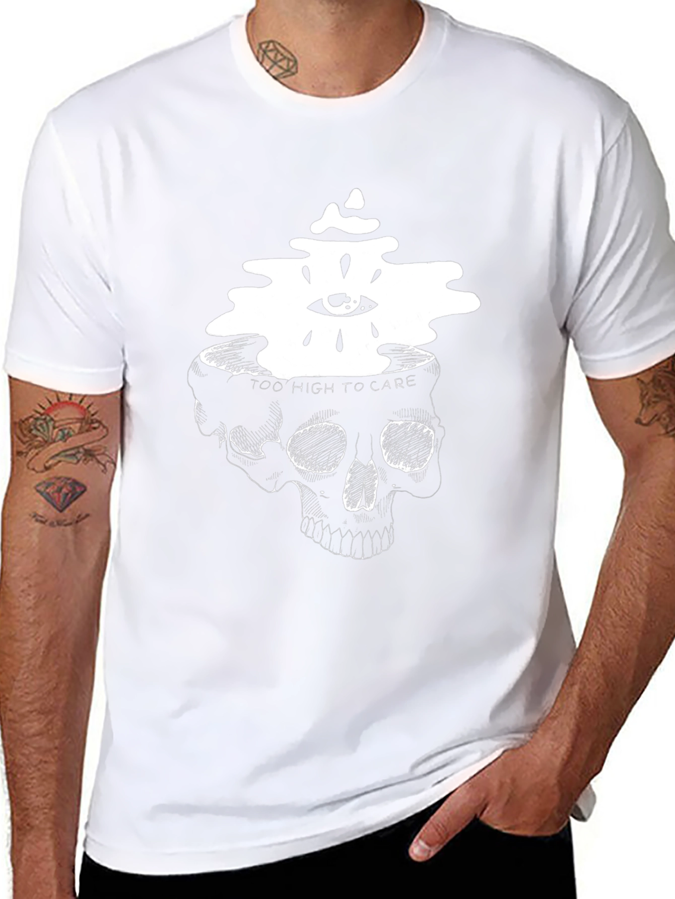 Black Skull Head T-Shirt: Too High to Care view 8