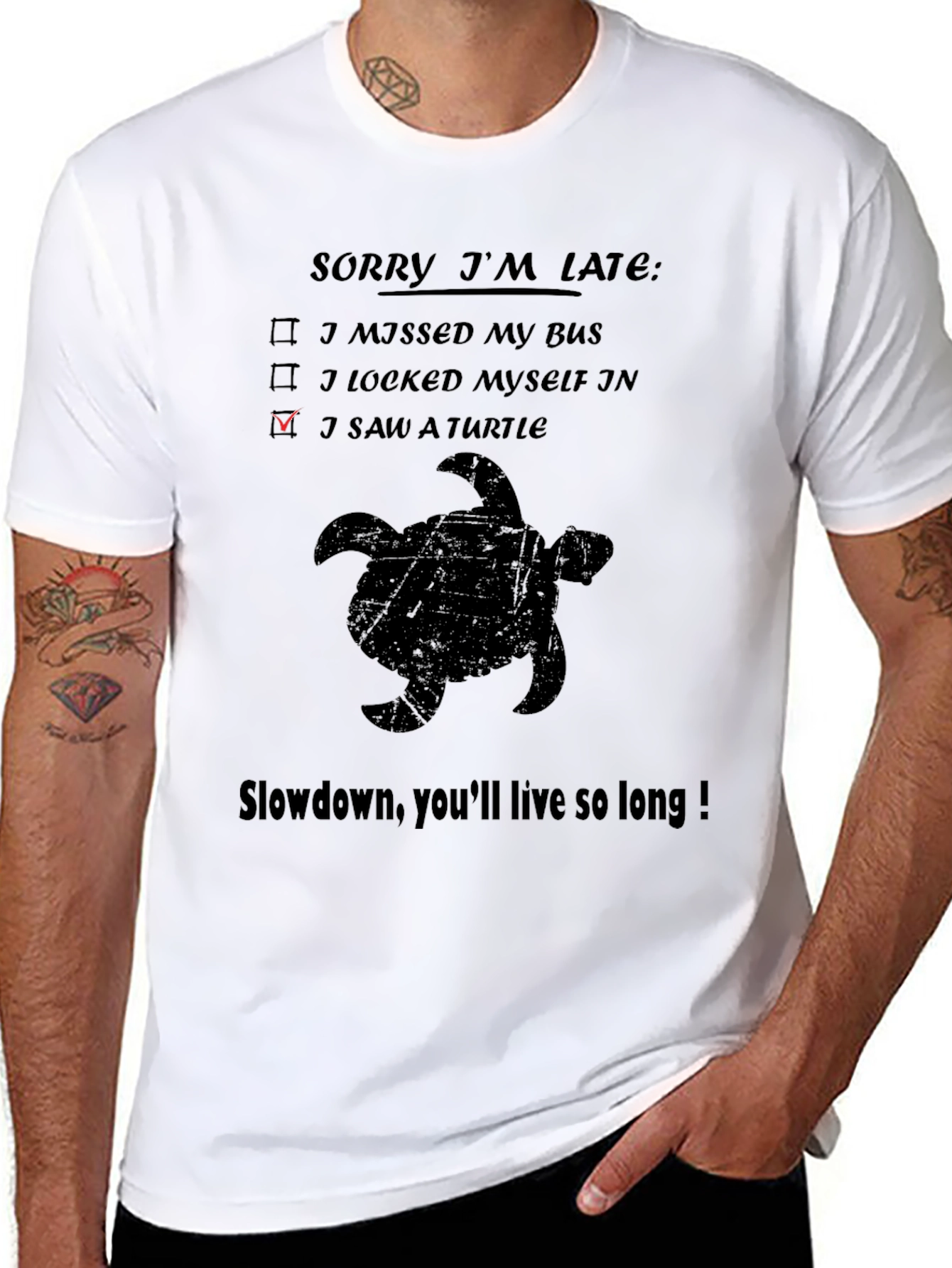 Black Sorry I'm Late Turtle Graphic T-Shirt view 8
