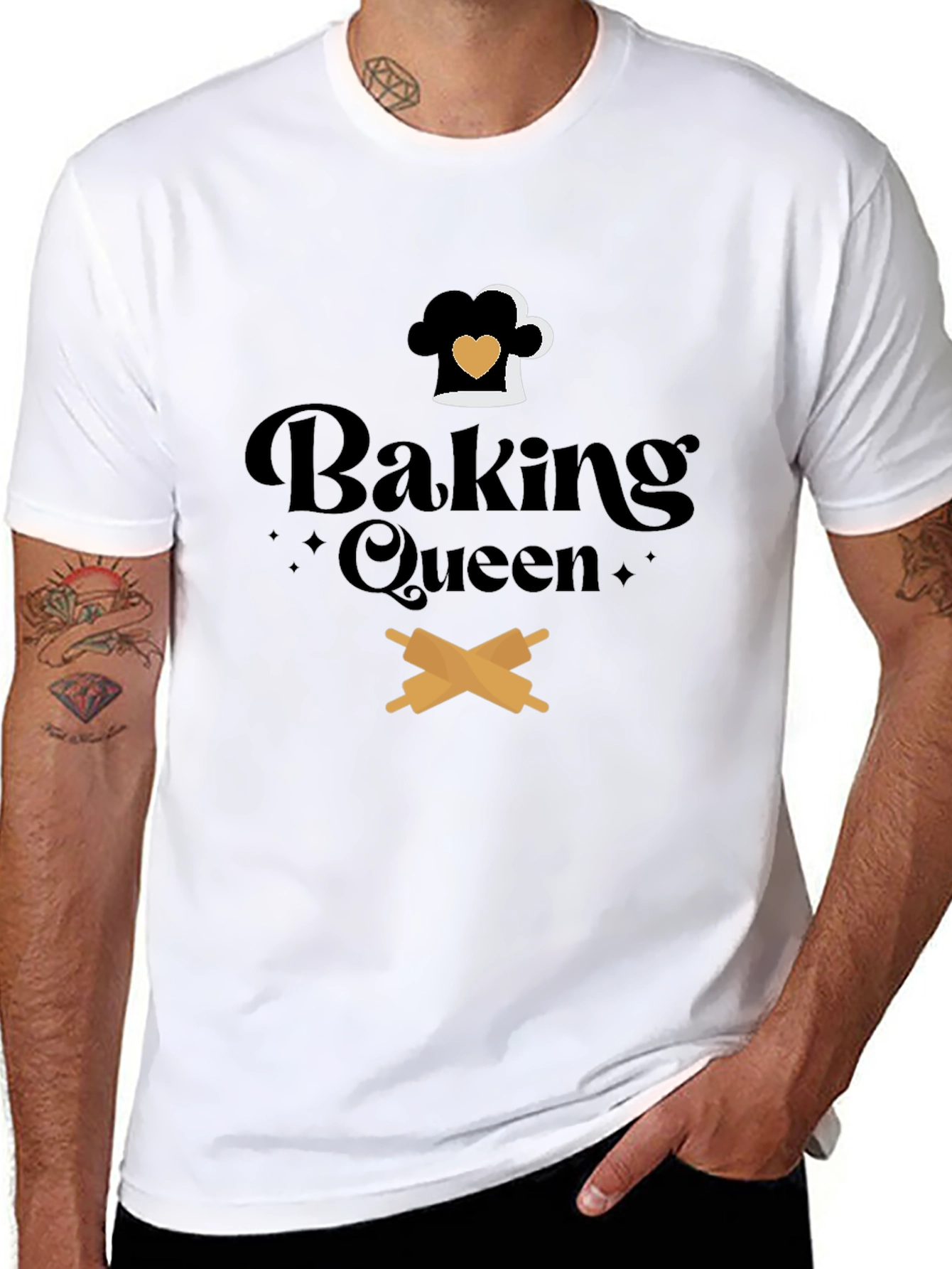 Black Baking Queen Graphic Tee - Chef Hat & Rolling Pins view 8