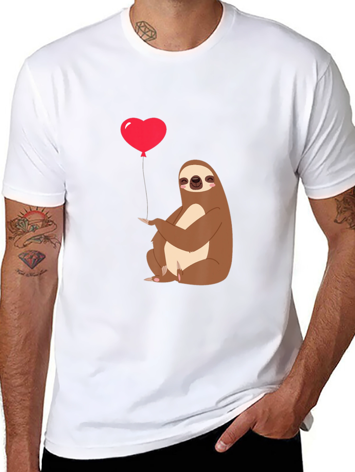 Black Sloth Heart Balloon Graphic Tee - Black view 8