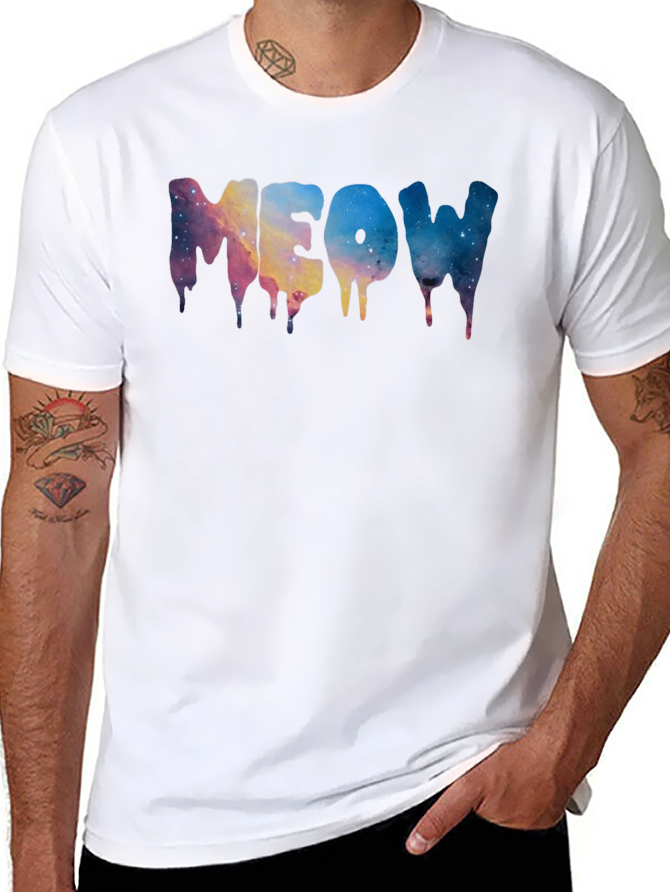 Black Meow Galaxy Drip Black T-Shirt view 8