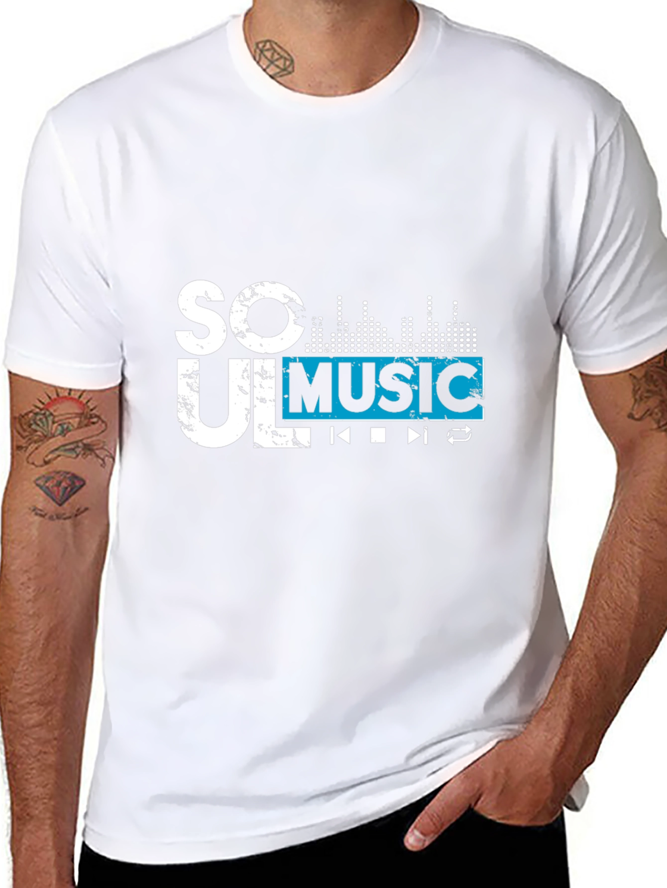 Black Soul Music Graphic Tee - Black Short Sleeve Casual Shirt view 8