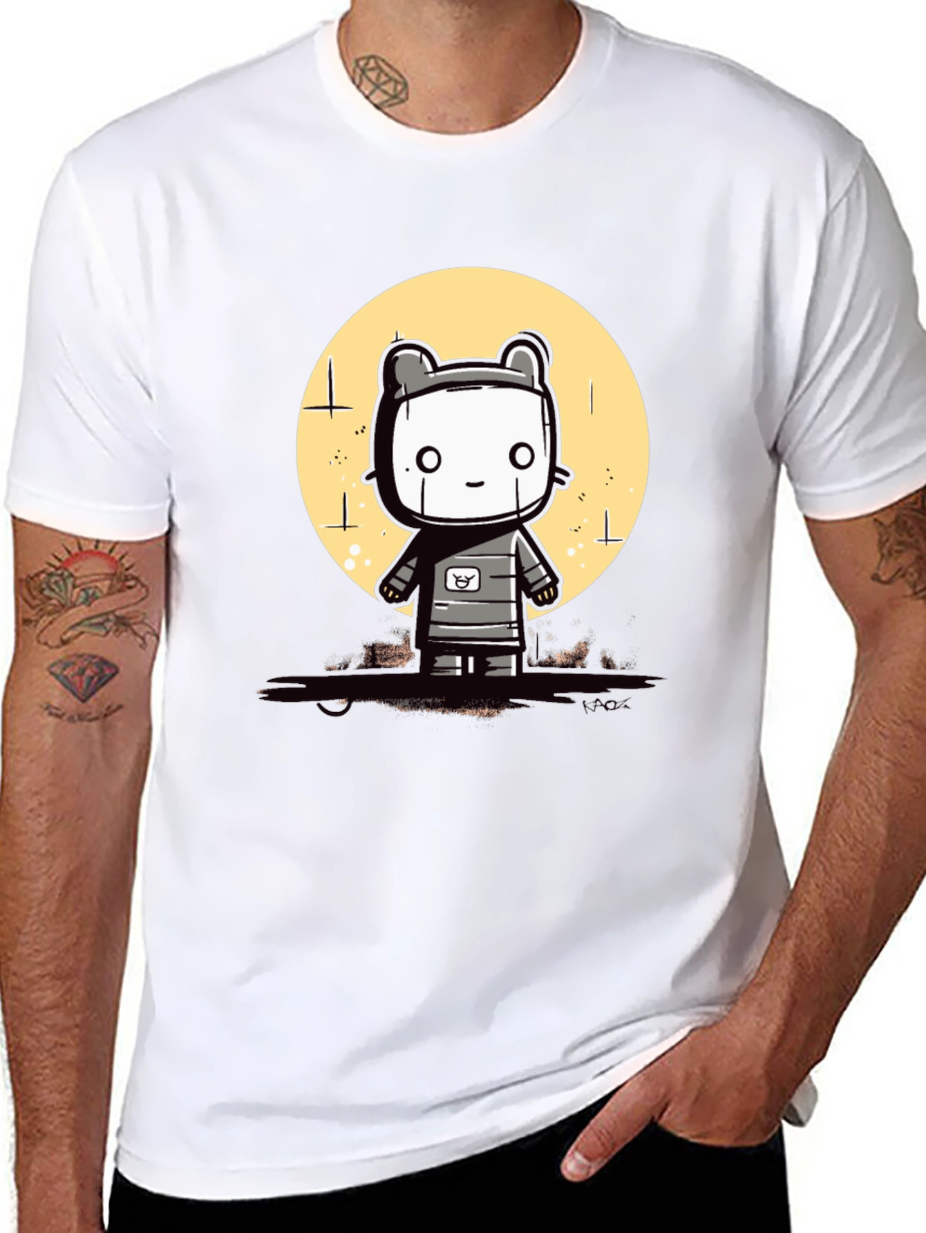 Black Cute Robot Graphic Tee - Black Cotton Blend view 8