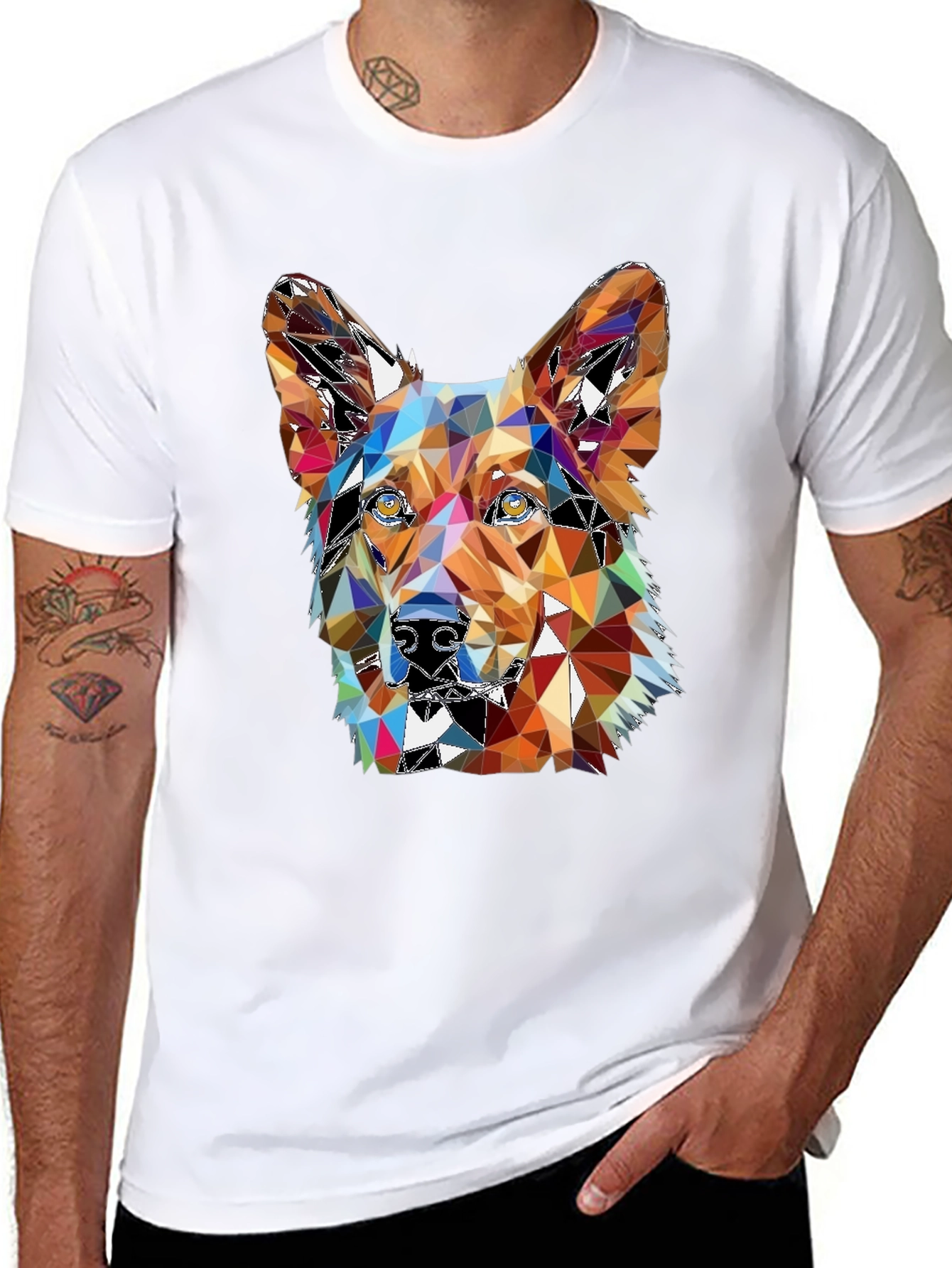 Black Geometric Dog T-Shirt - Artistic Graphic Tee view 8