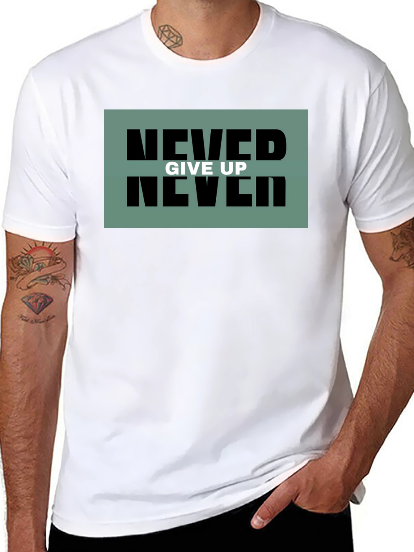 Black Never Give Up Black Graphic Tee view 8