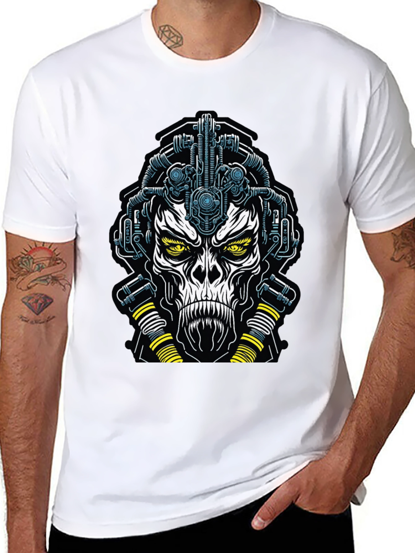 Black Cyberpunk Skull Graphic Tee - Black view 8