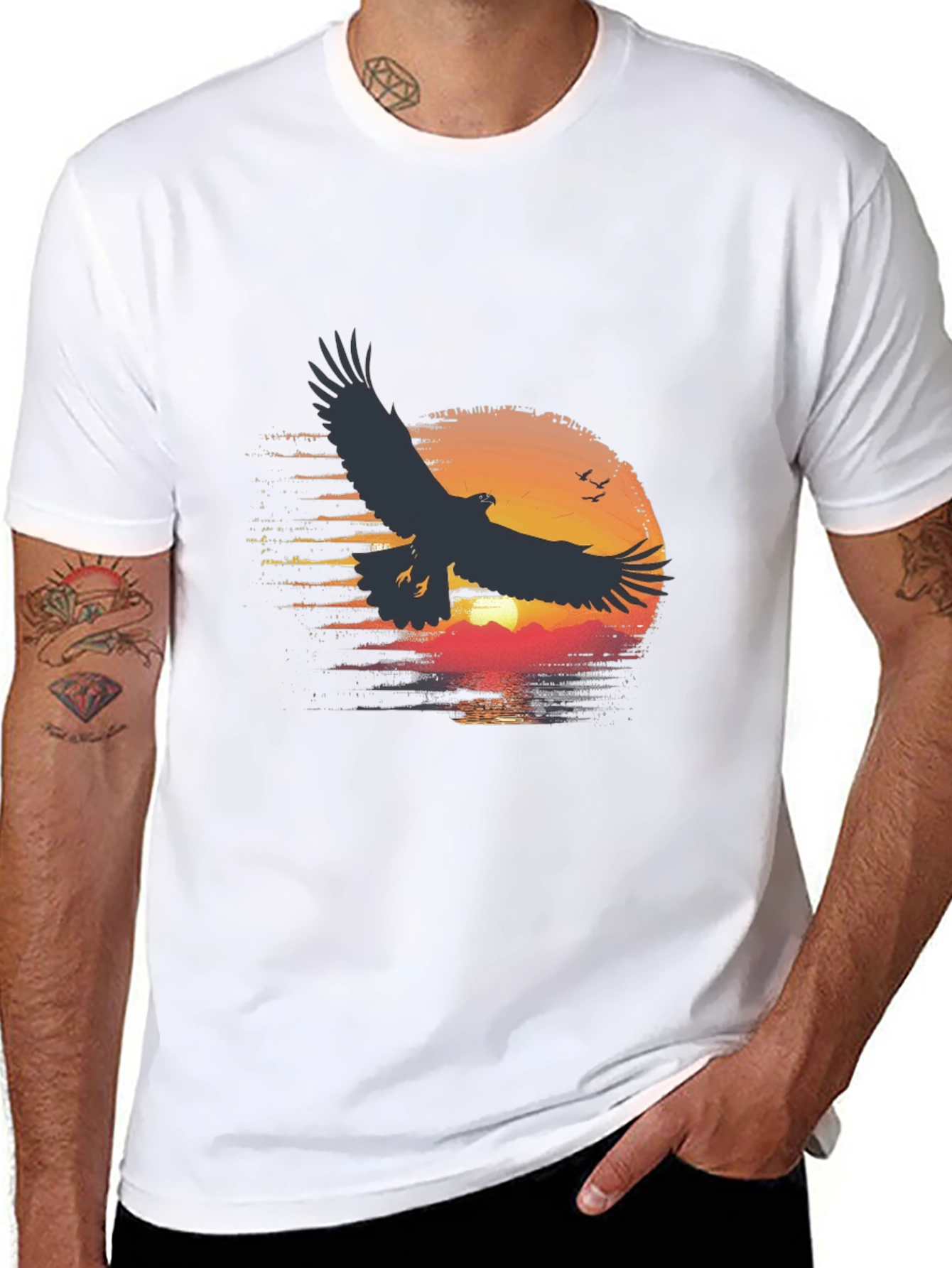 Black Eagle Sunset Graphic Tee - Black Cotton Blend view 8