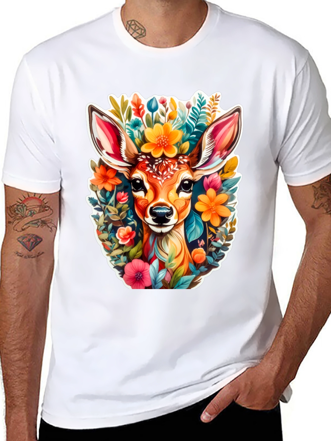 Black Deer & Floral Graphic Tee - Stylish Comfort view 8