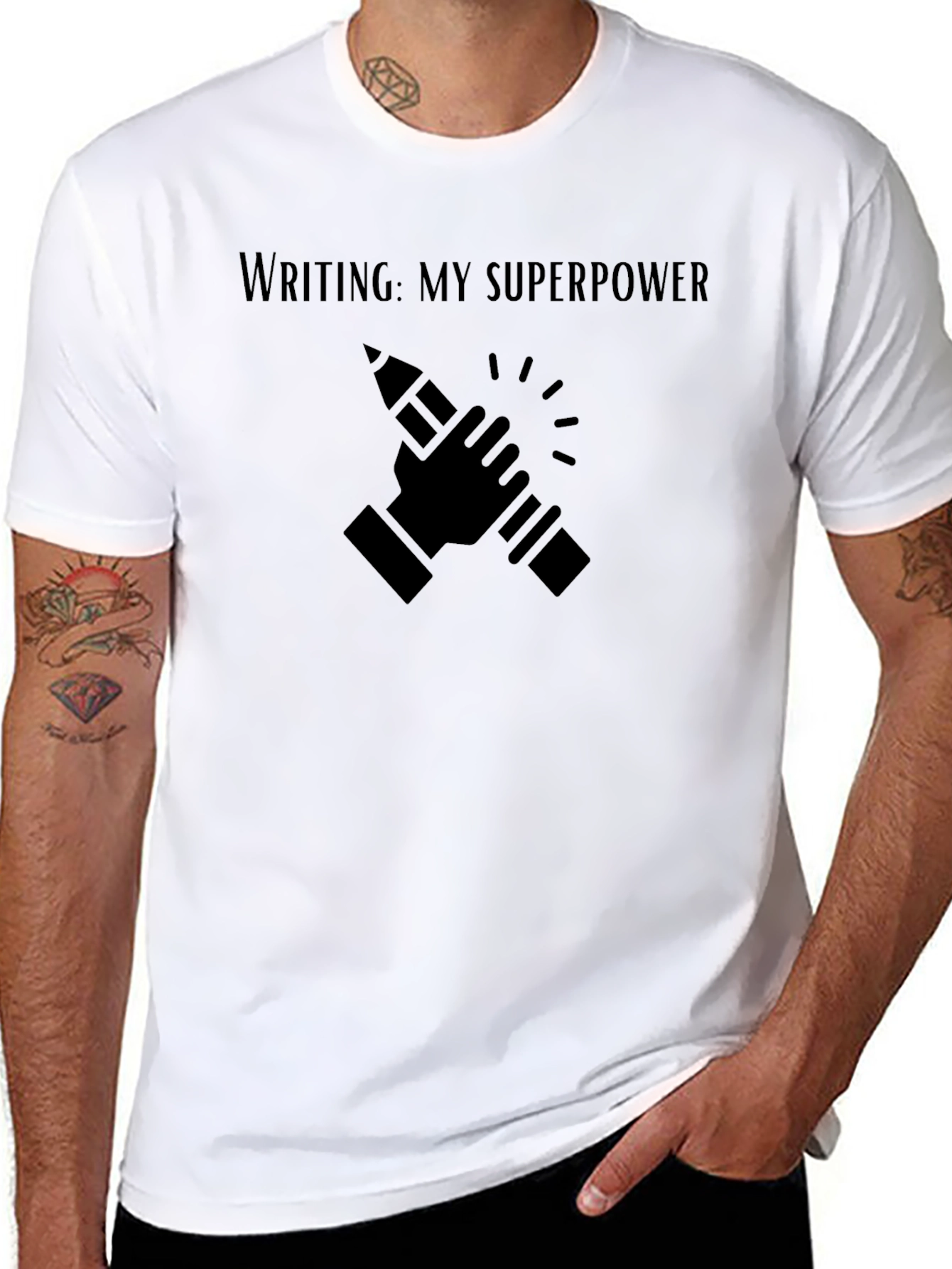 Black Writing Superpower Black T-Shirt view 8