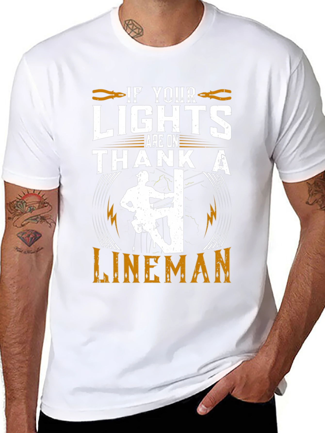 Black Lineman Tribute Graphic Tee - Electrical Worker Pride view 8