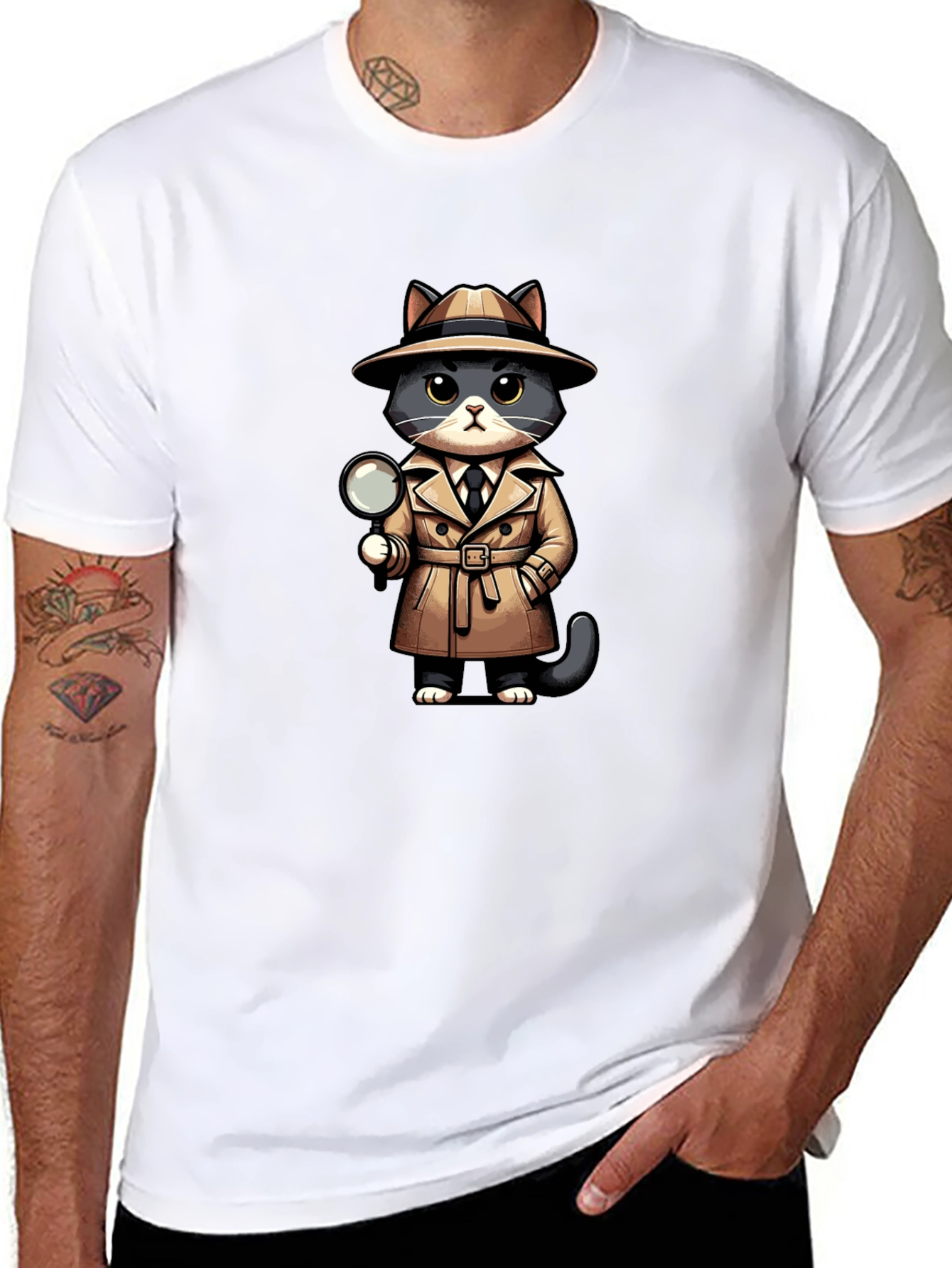 Black Detective Cat Graphic T-Shirt view 8