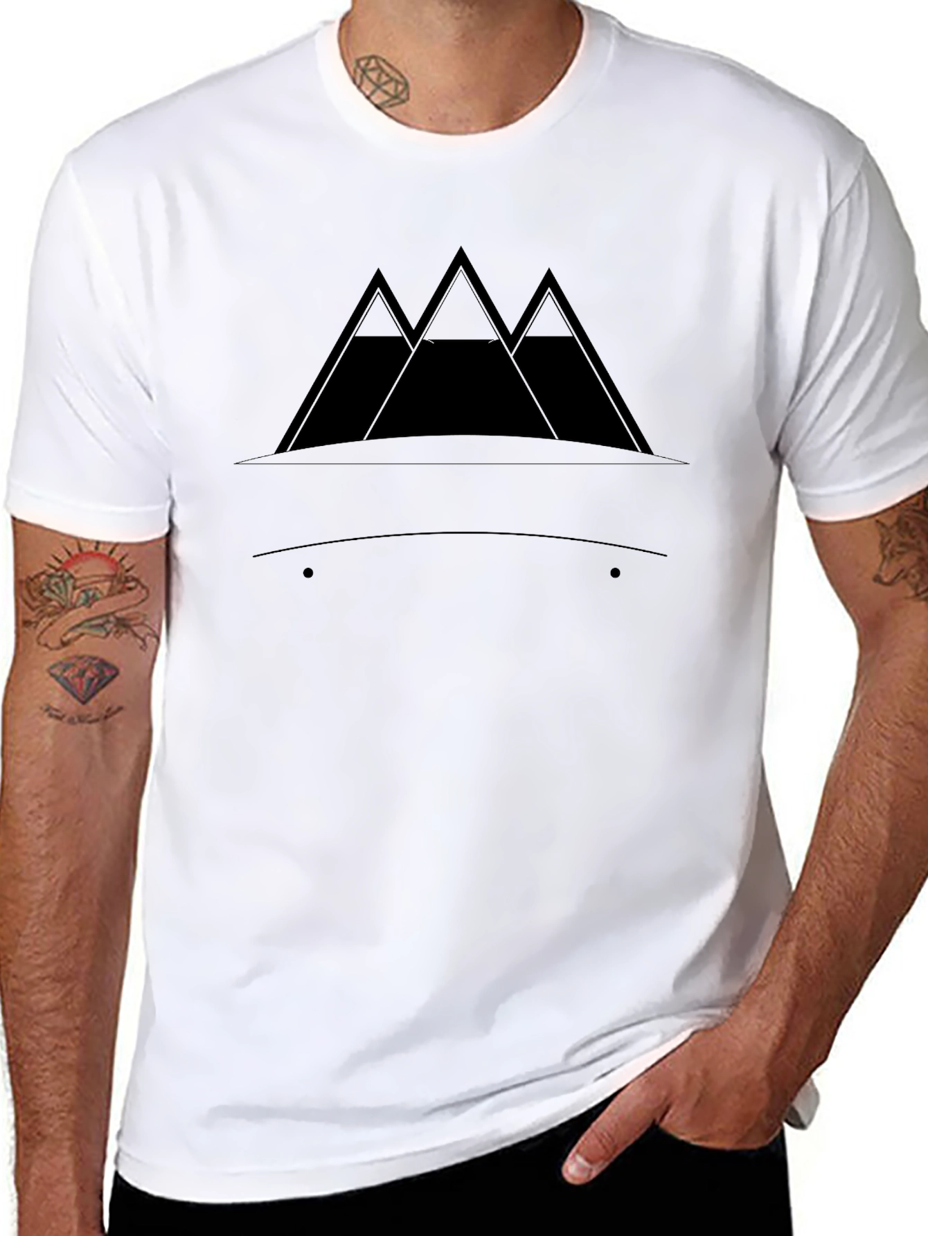 Black Minimalist Mountain Graphic Black T-Shirt view 8