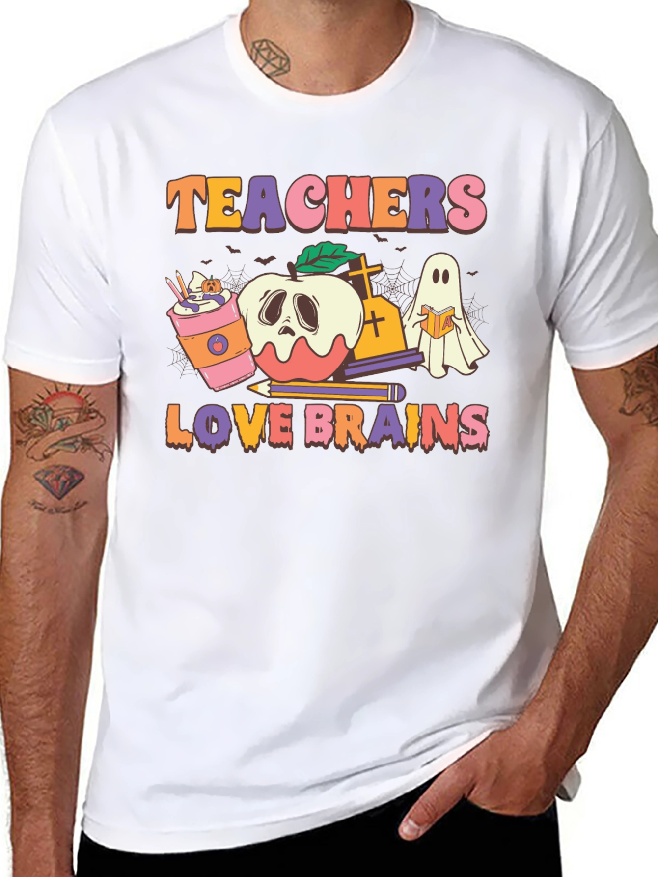 Black Teachers Love Brains Halloween Graphic Tee view 8