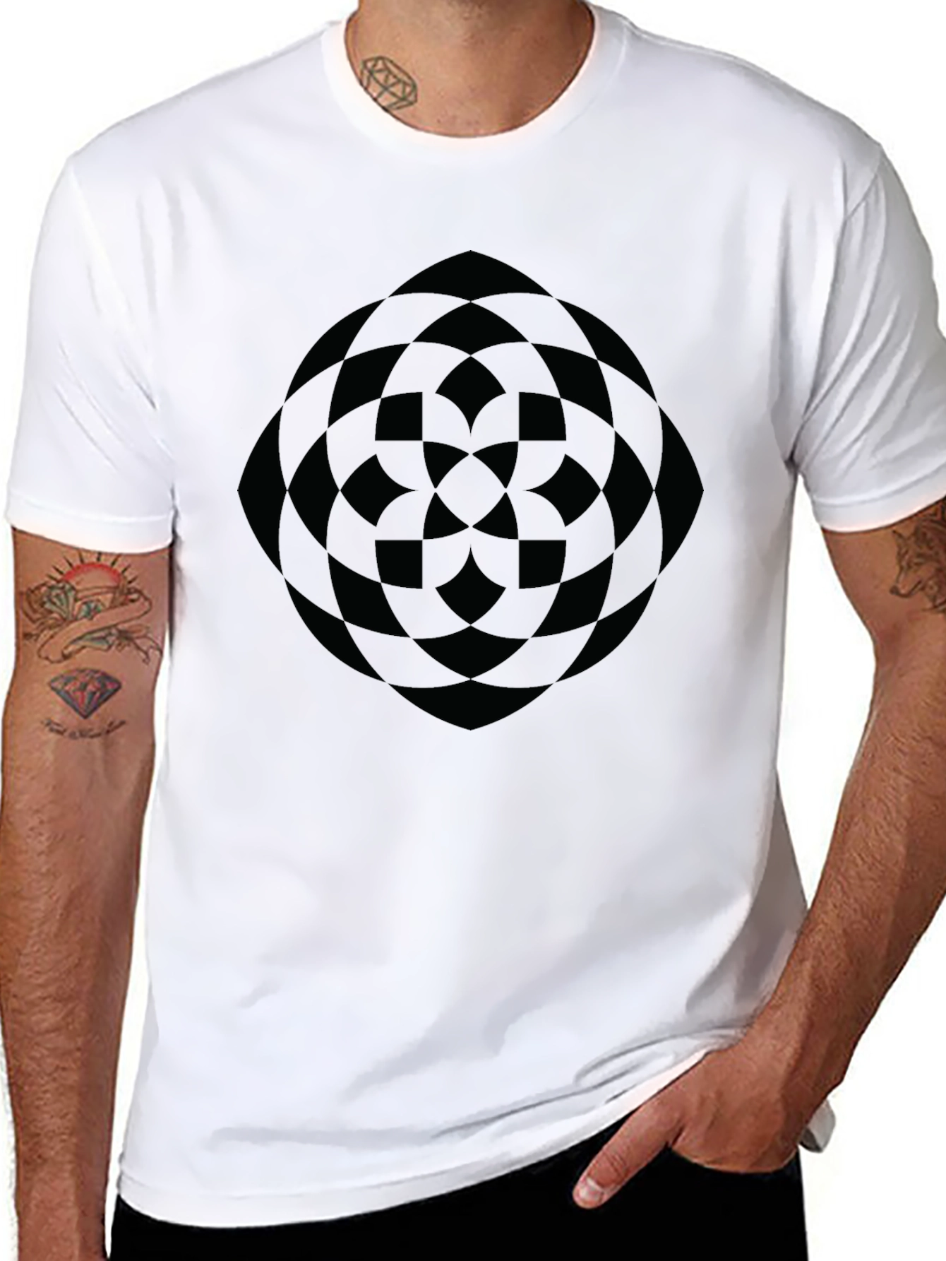 Black Abstract Geometric Pattern Black T-Shirt view 8
