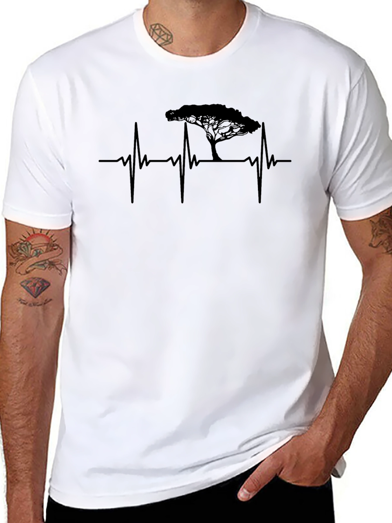 Black Heartbeat Tree Graphic Tee - Black Unisex T-Shirt view 8