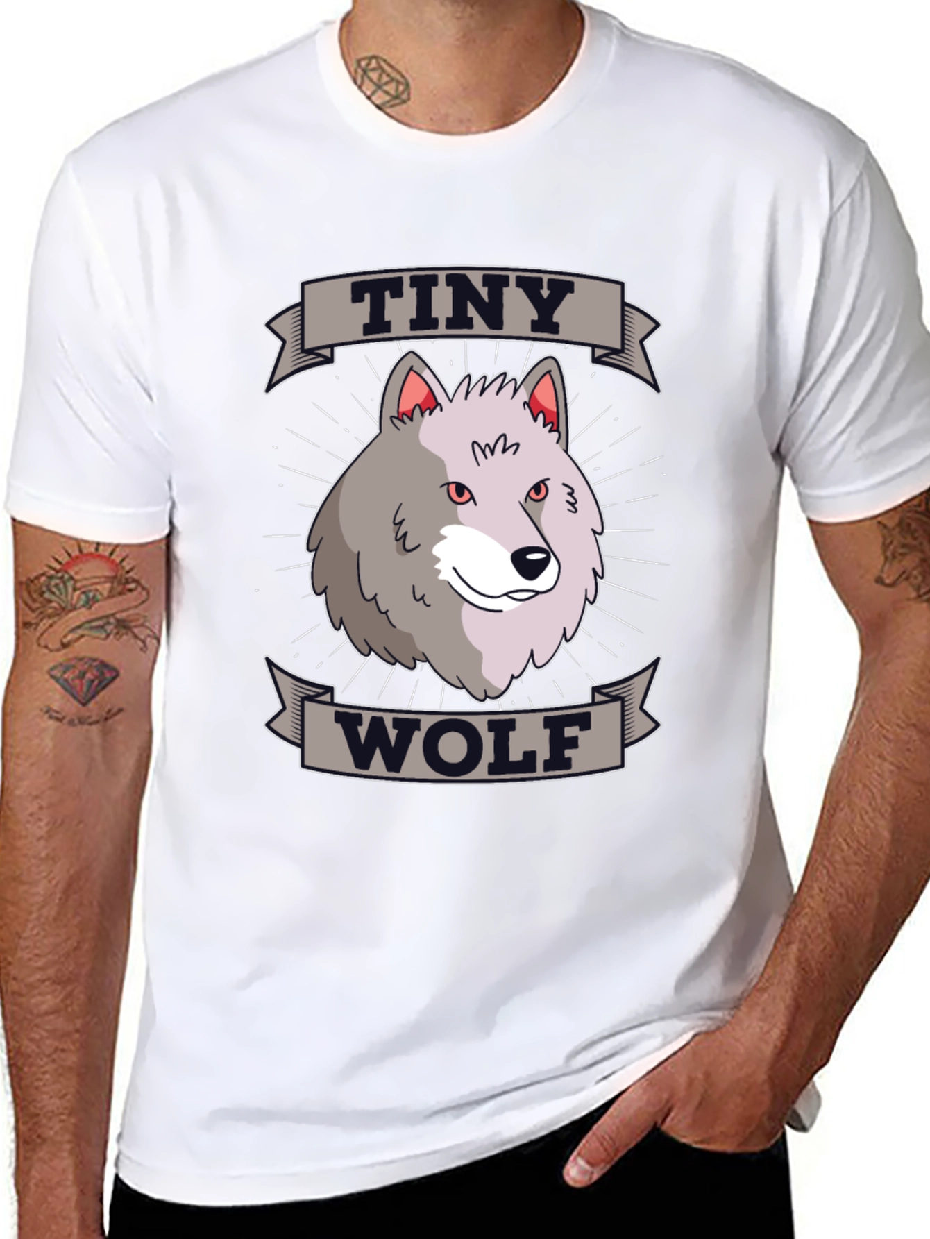Black Tiny Wolf Graphic T-Shirt - Black Cotton Blend Tee view 8