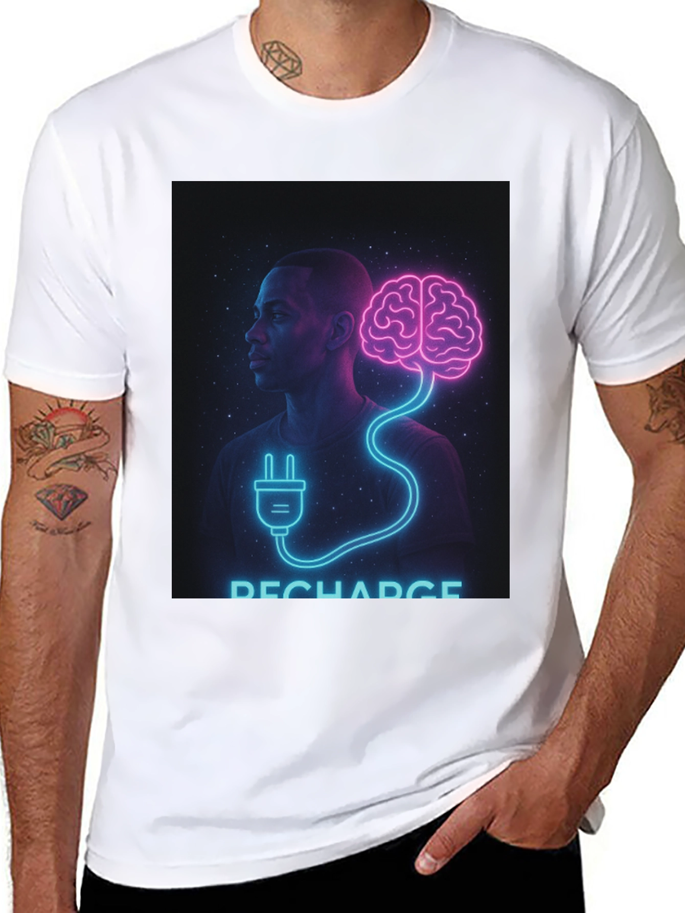 Black Recharge Brain Graphic Tee - Black Crew Neck view 8