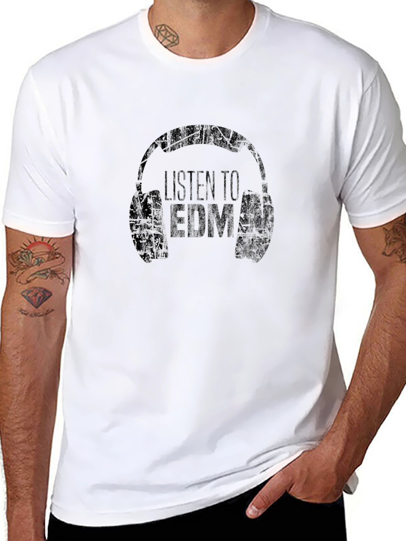 Black Listen to EDM Graphic Tee - Black Cotton Music Shirt view 8