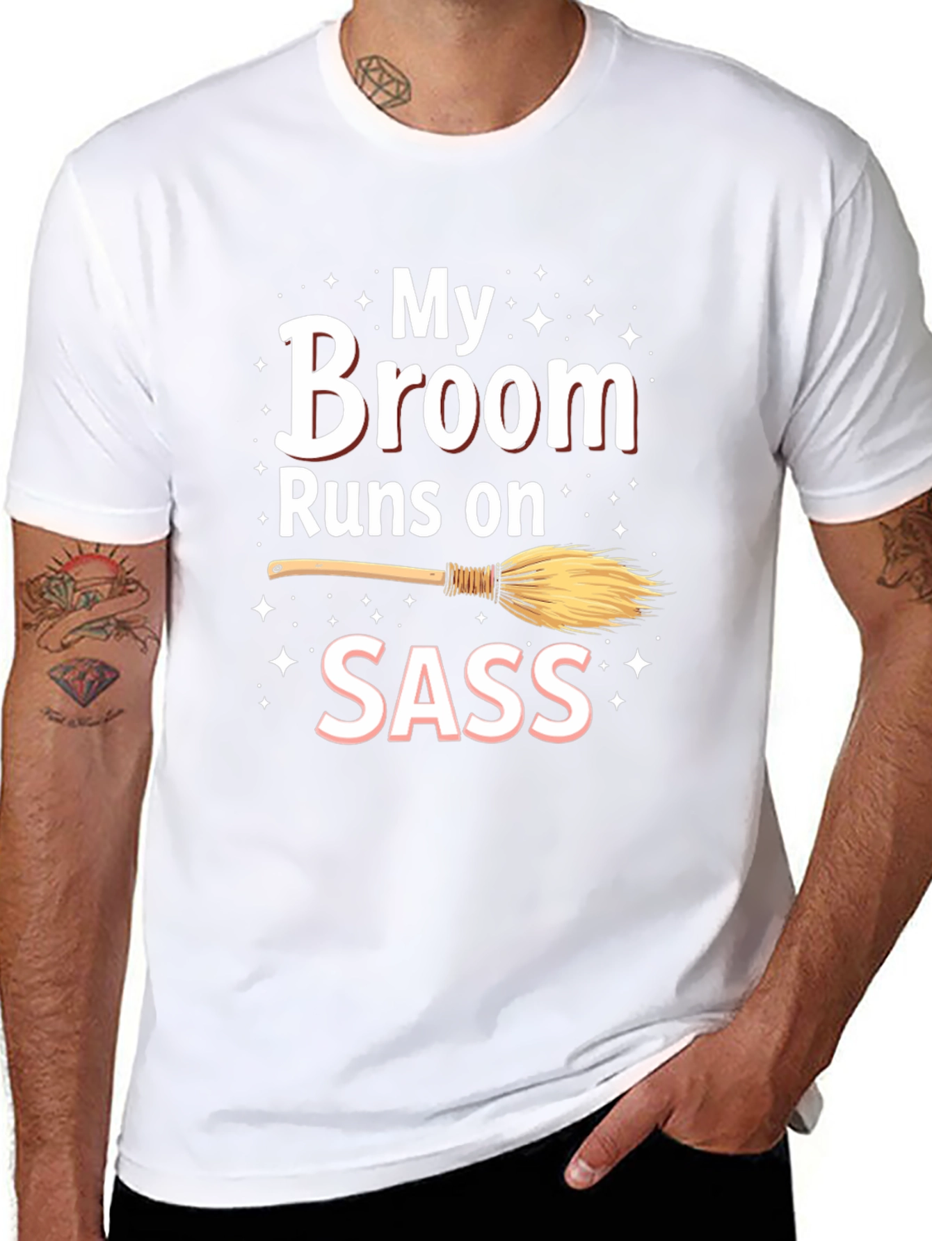 Black My Broom Runs On Sass T-Shirt view 8