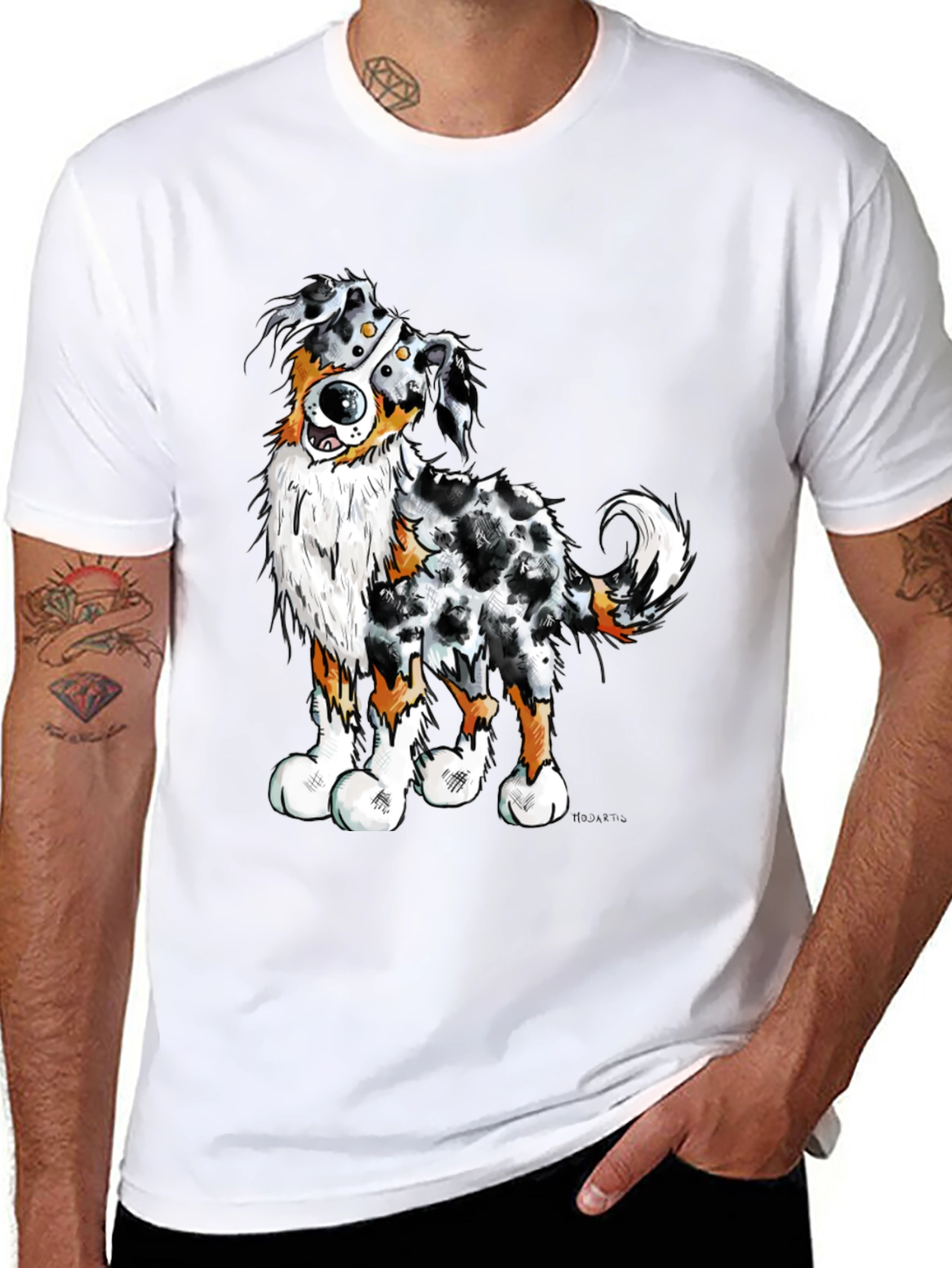 Black Cartoon Aussie Dog Graphic T-Shirt view 8