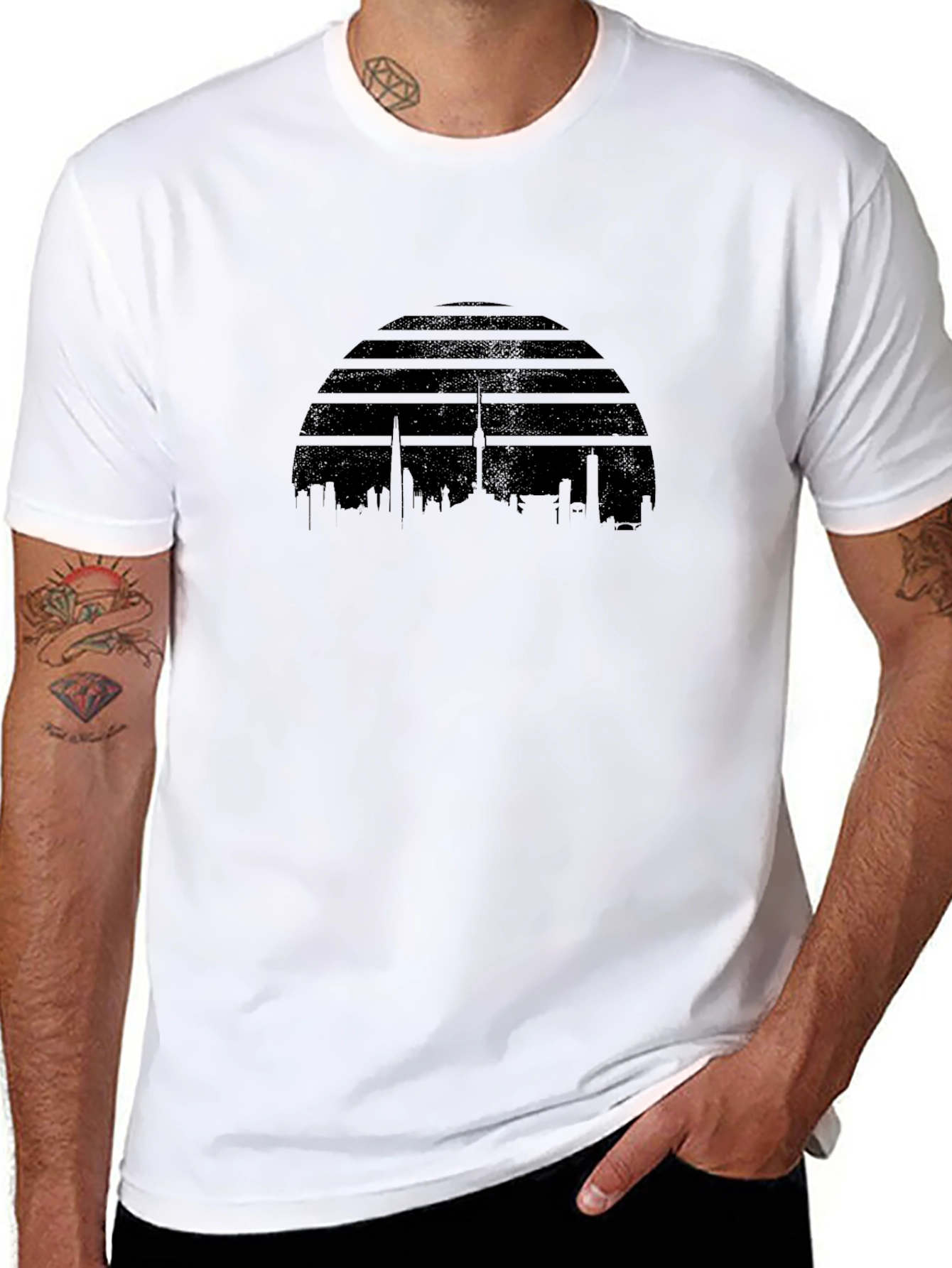 Black Retro Skyline T-Shirt - Black Graphic Tee view 8