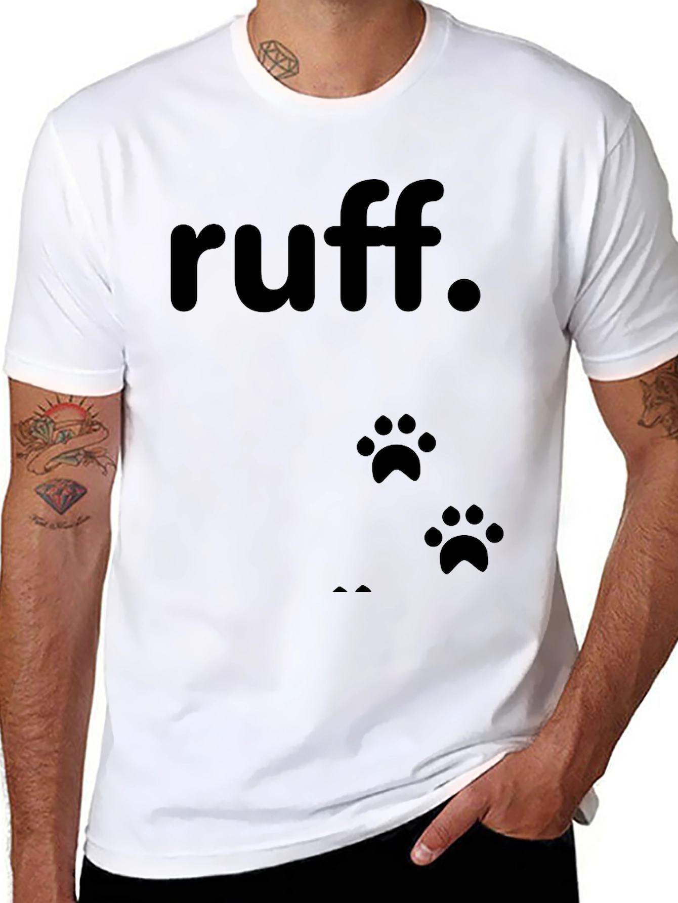 Black Ruff Dog Paw Print T-Shirt - Casual Cotton Tee view 8