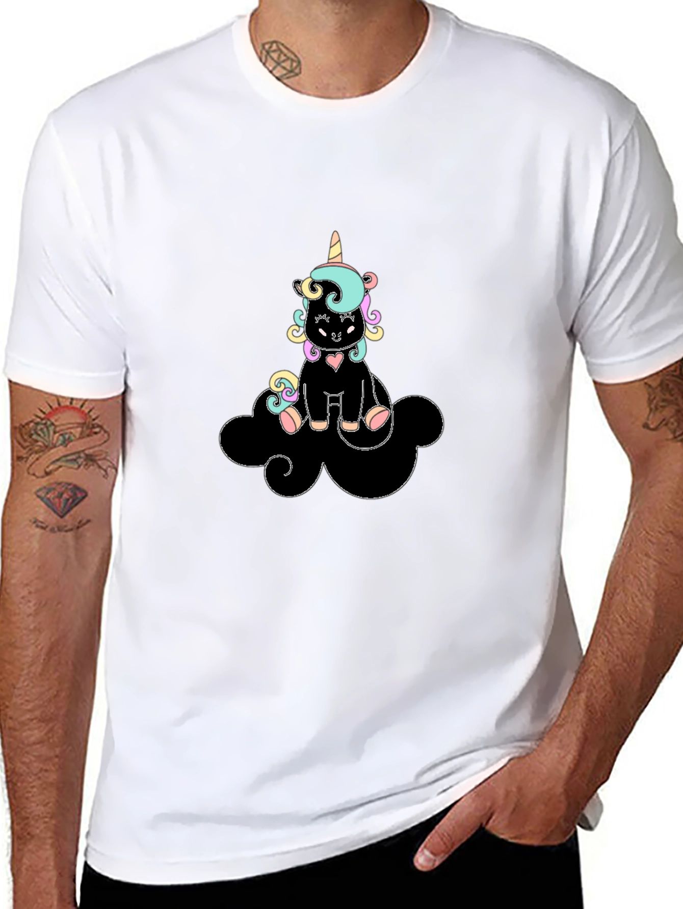 Black Unicorn Cloud Graphic Tee - Black Cotton Comfort view 8