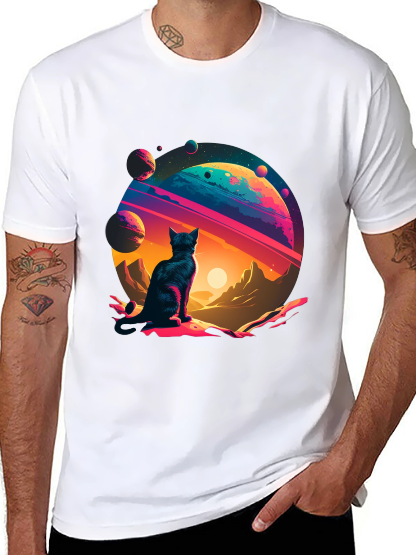 Black Cosmic Cat T-Shirt - Galaxy Adventure! view 8