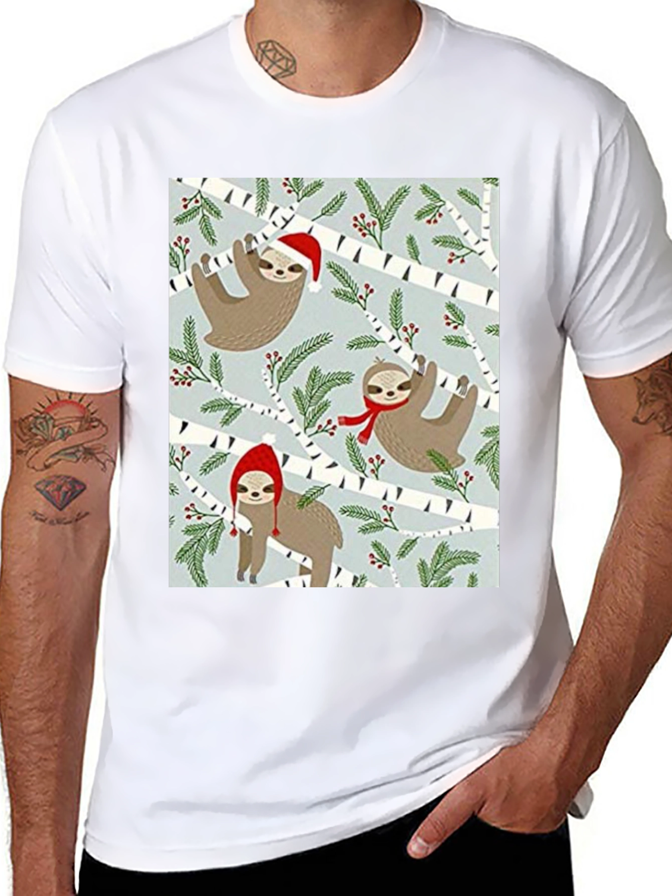 Black Festive Sloth Christmas T-Shirt view 8