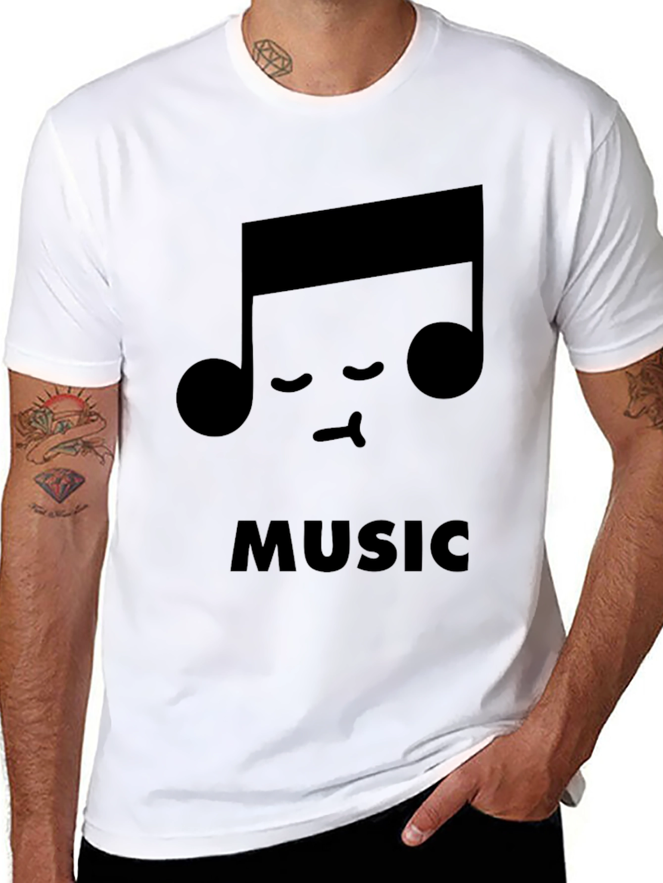 Black Cute Music Note Black T-Shirt view 8