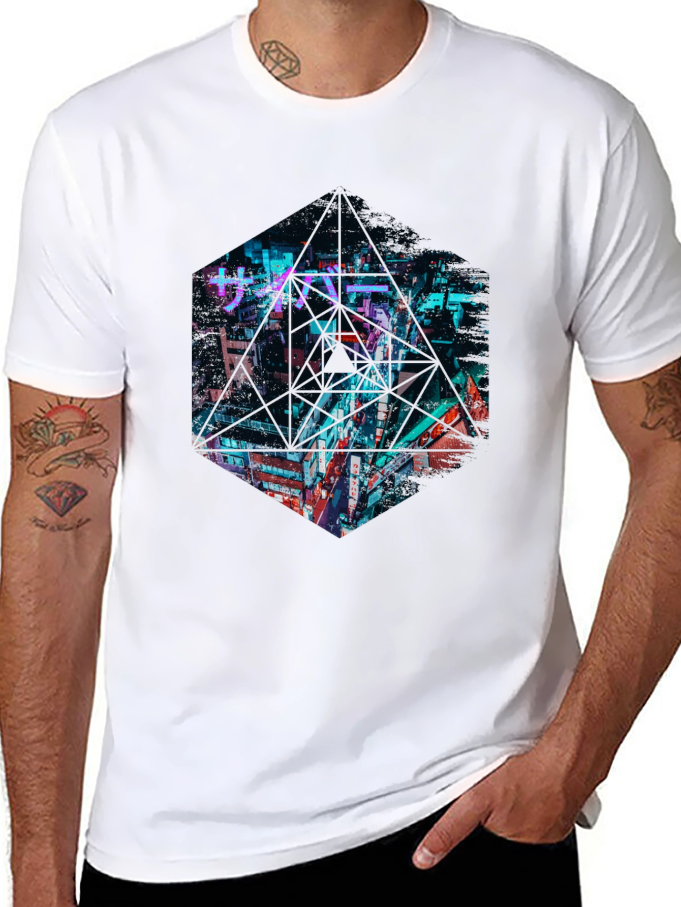 Black Cyberpunk Cityscape Graphic Tee - Urban Style view 8