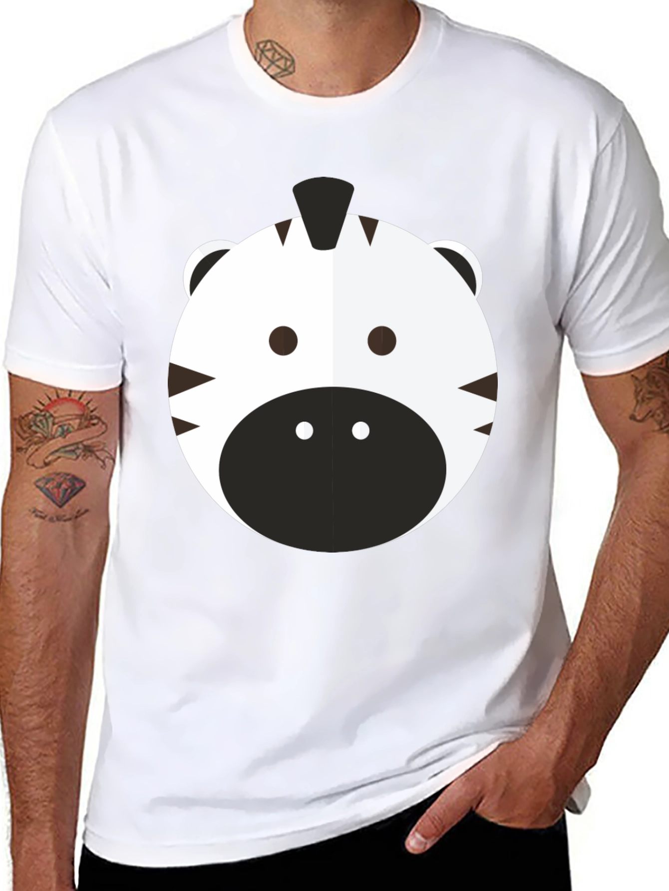 Black Cute Zebra Graphic Tee - Black Cotton T-Shirt view 8