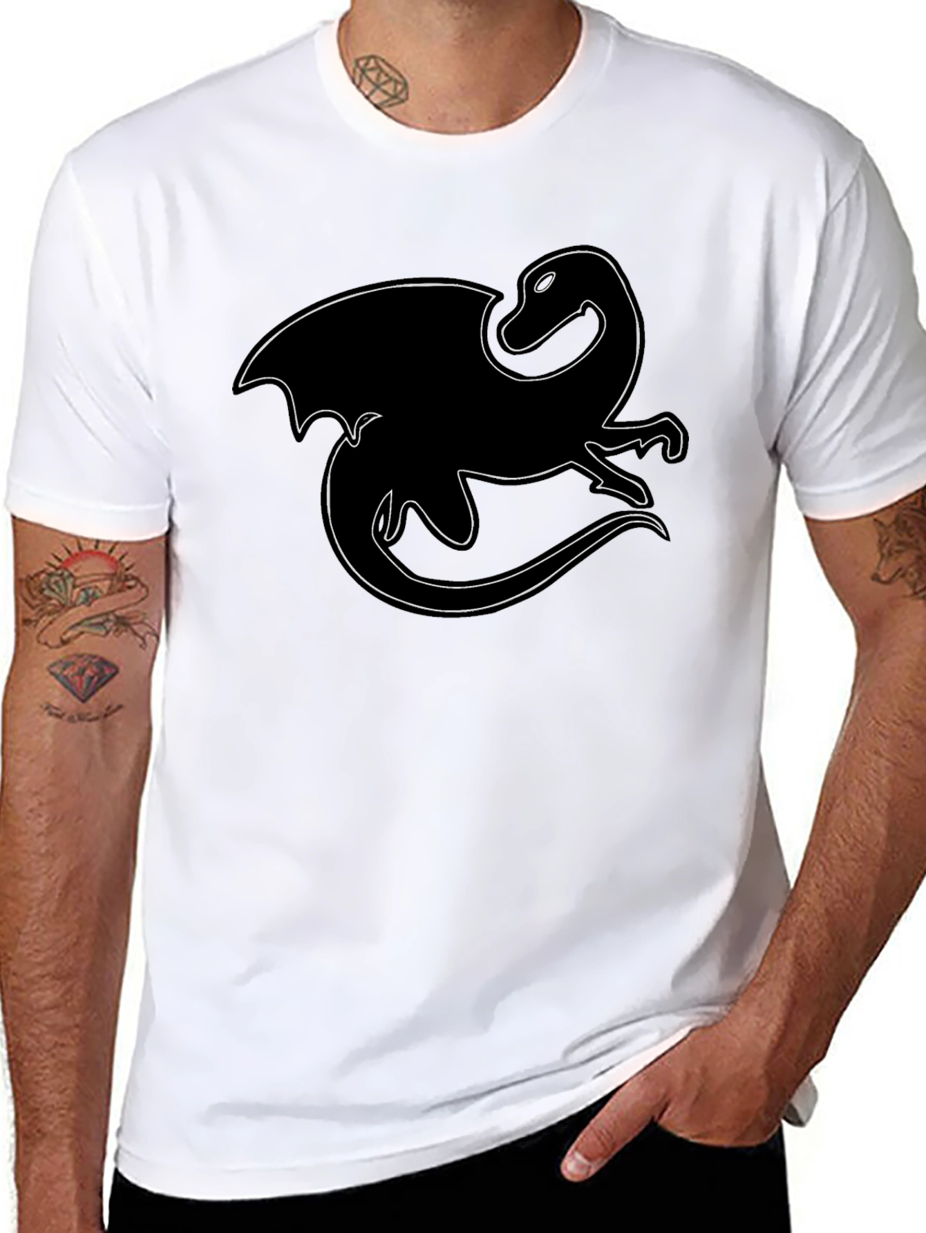 Black Dragon Outline Black T-Shirt view 8