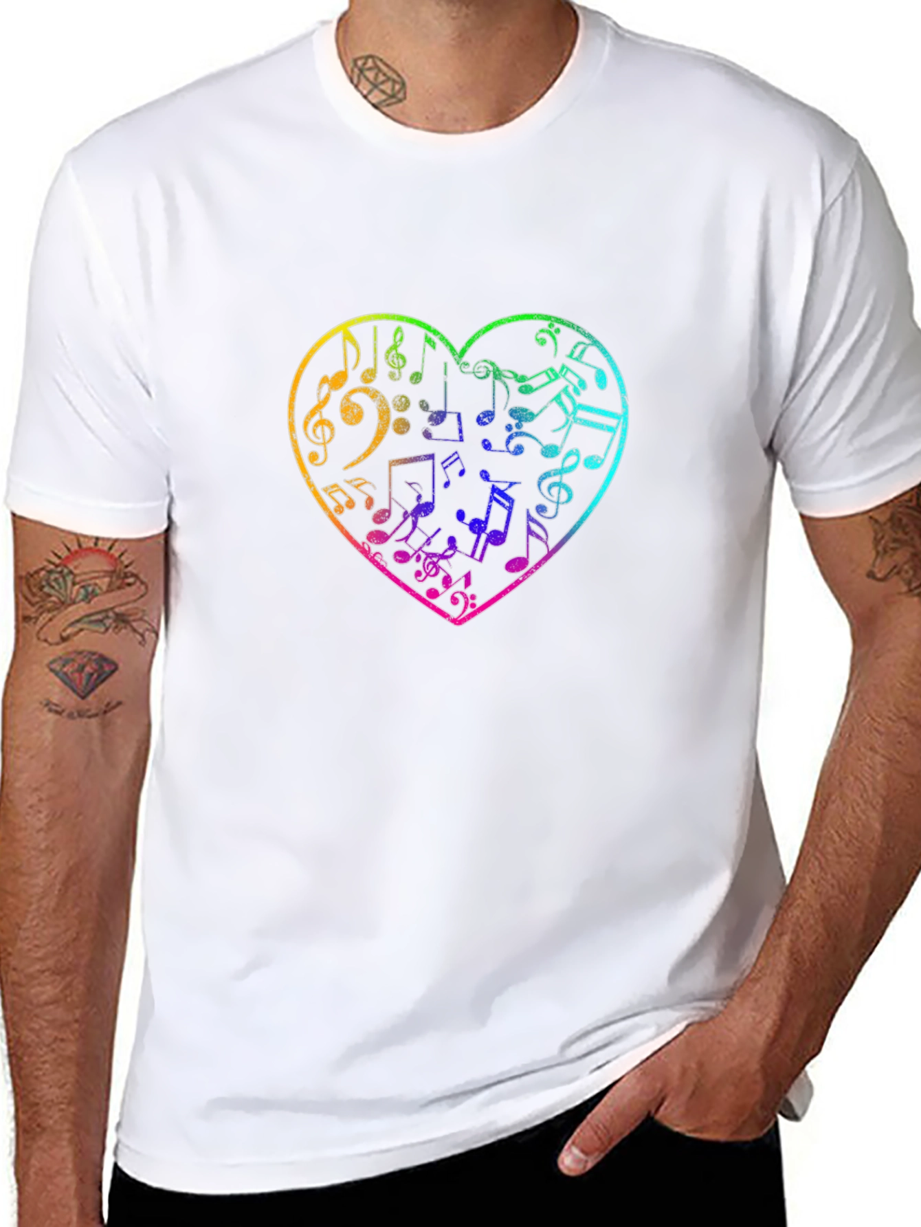 Black Rainbow Music Notes Heart Graphic Tee view 8