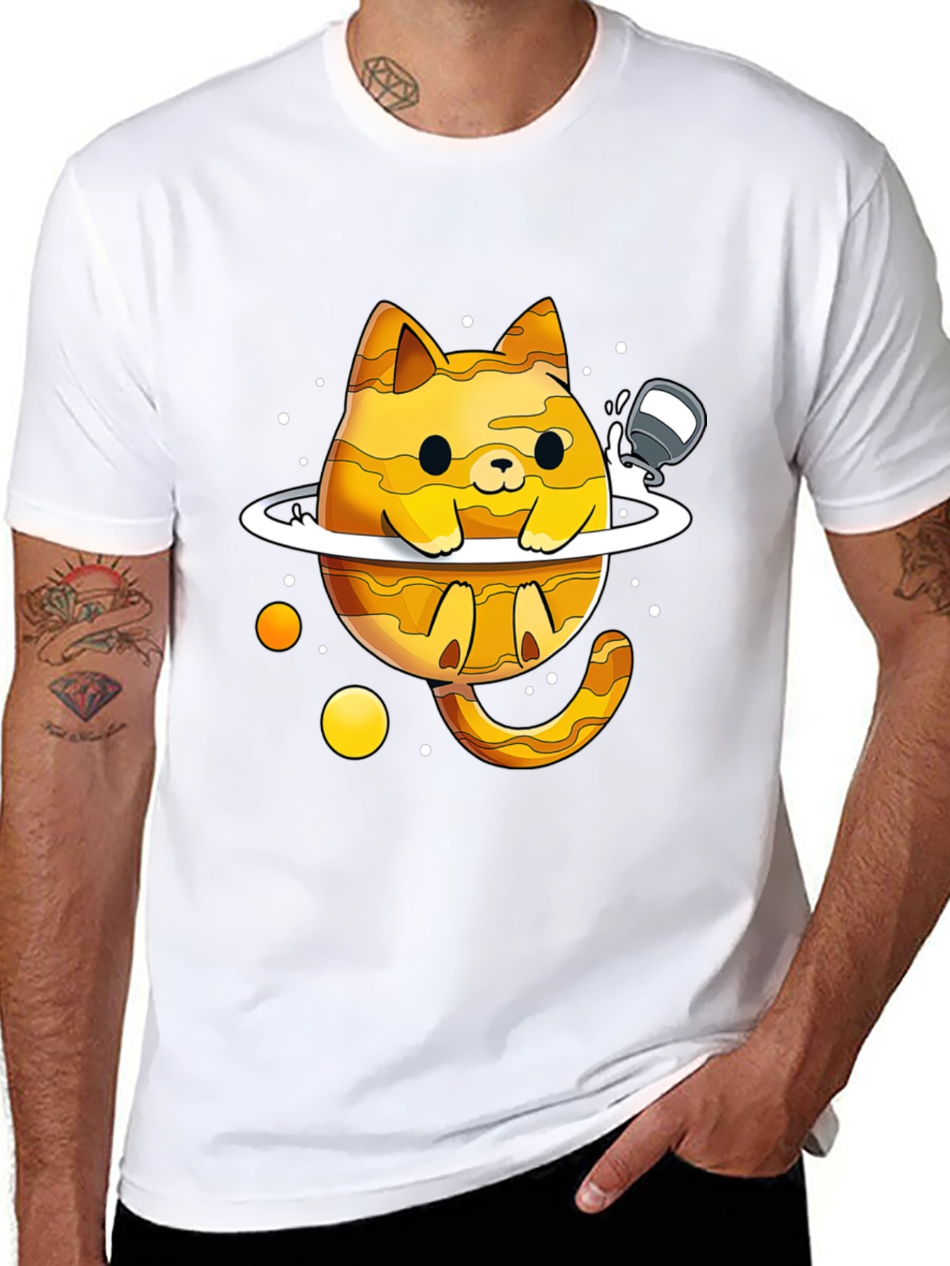 Black Cosmic Cat T-Shirt - Planetary Purrfection! view 8
