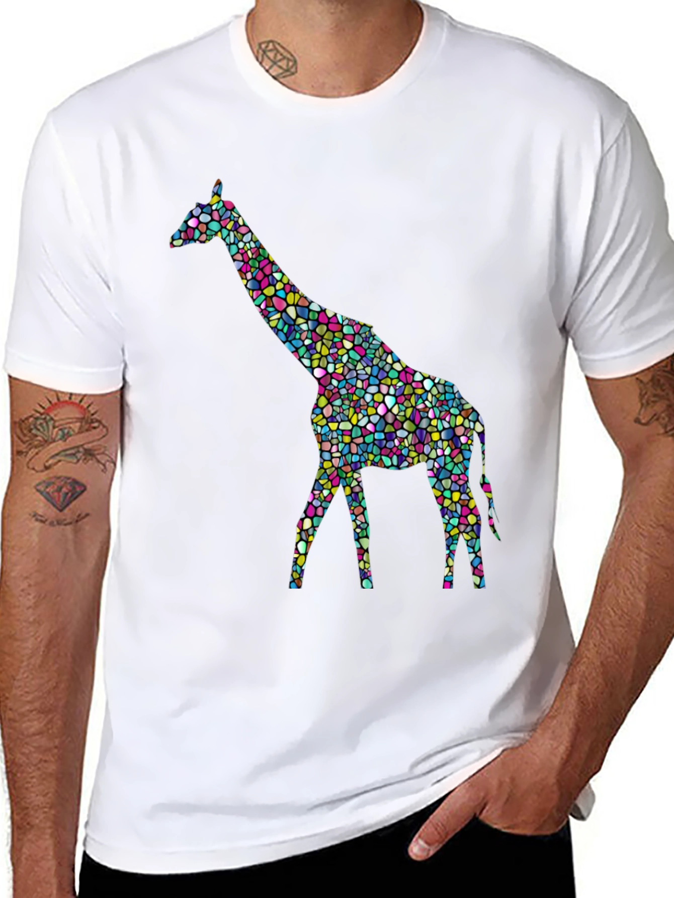 Black Mosaic Giraffe Graphic Tee - Stylish Black T-Shirt view 8