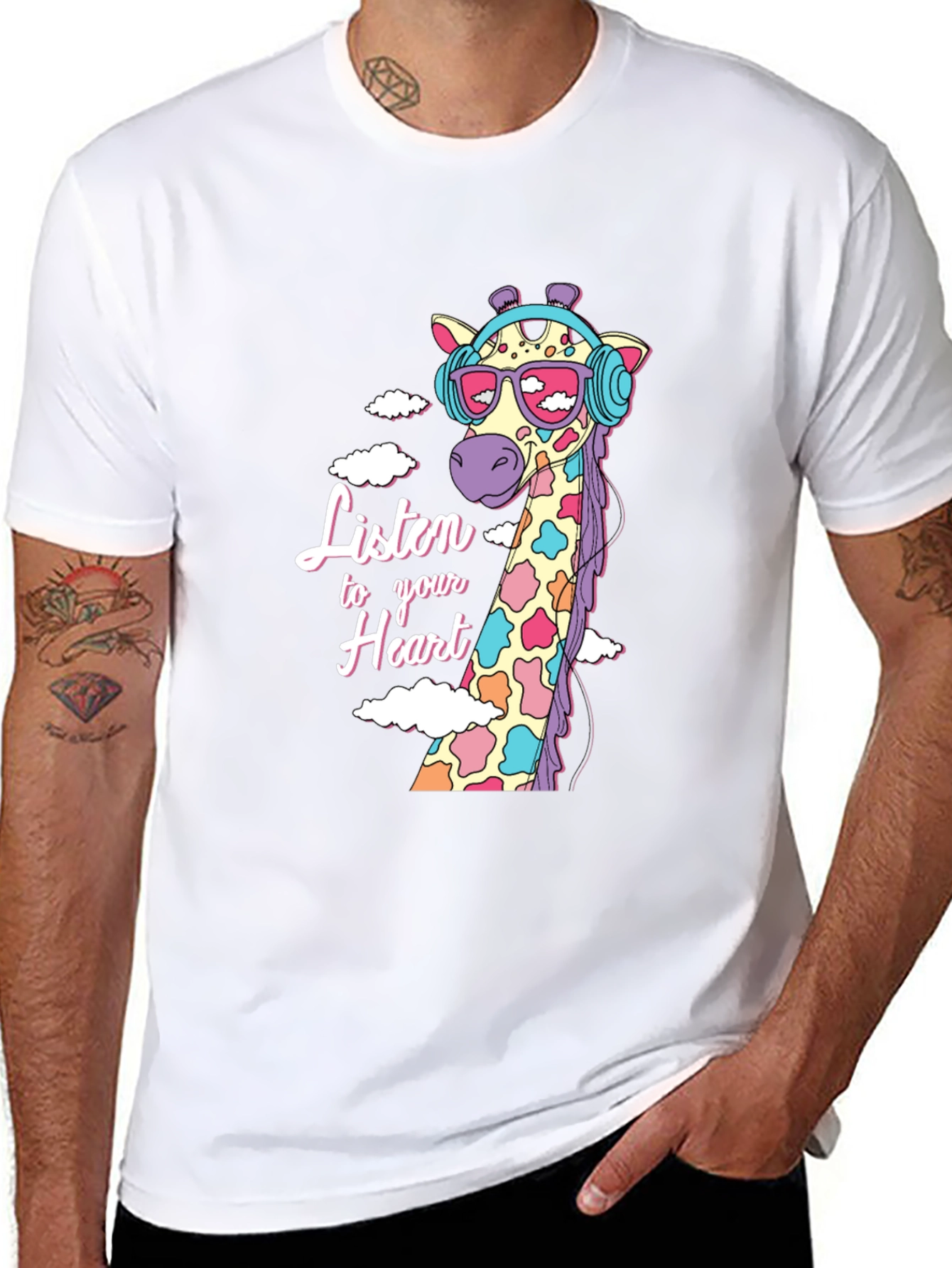 Black Cool Giraffe T-Shirt - Listen to Your Heart view 8