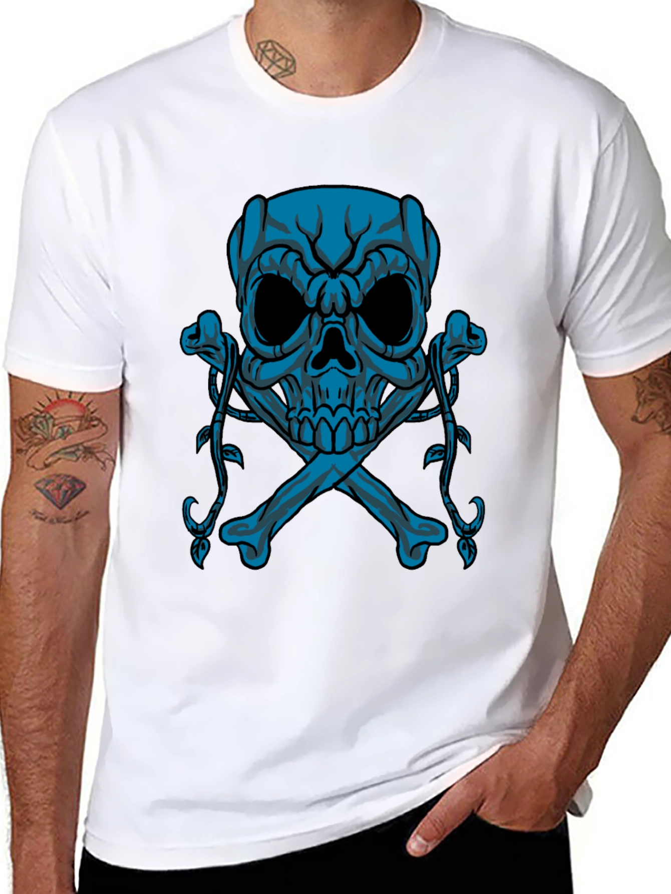 Black Skull & Crossbones Graphic Tee - Black Cotton view 8