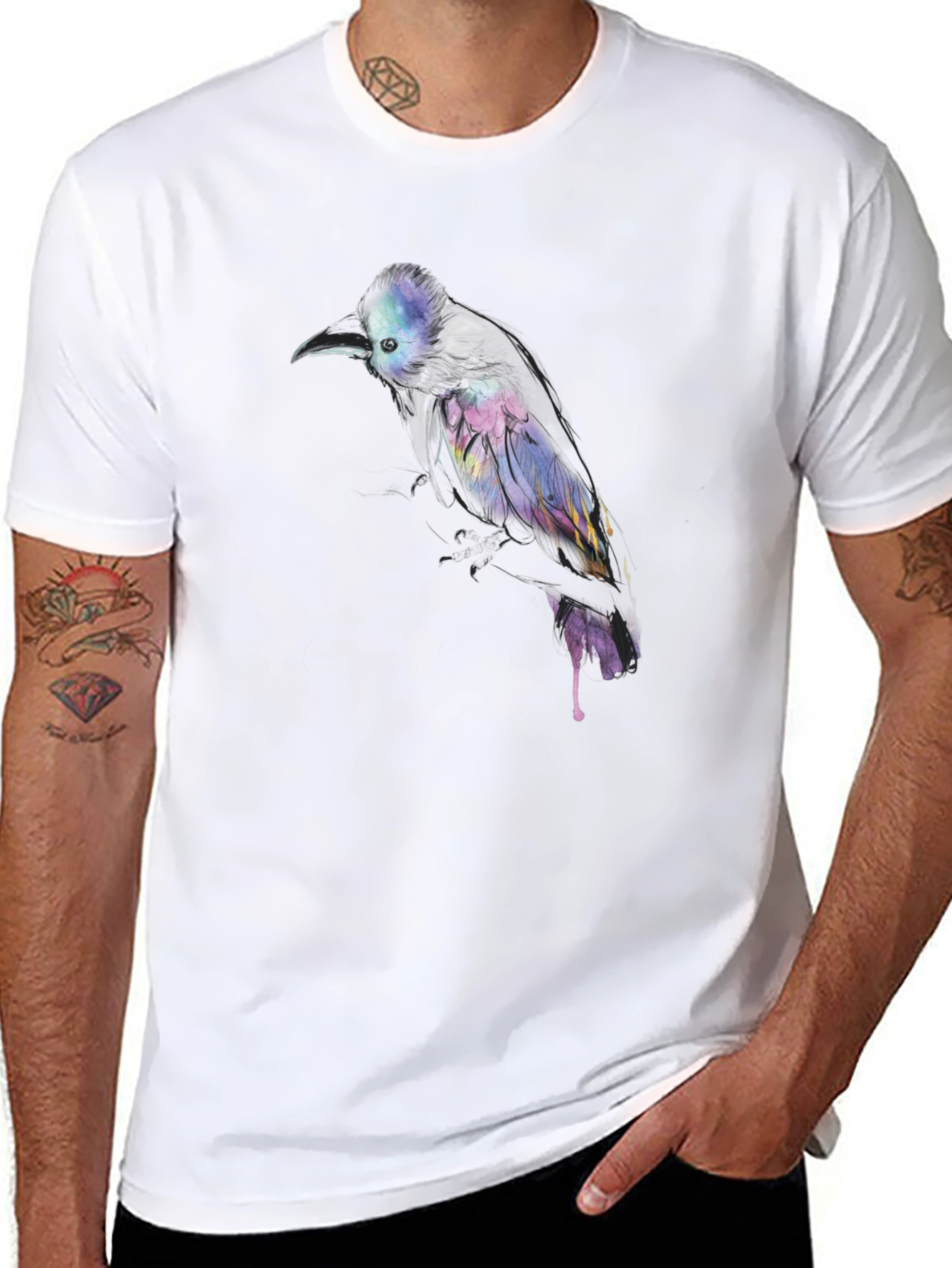 Black Abstract Bird Print Black T-Shirt view 8