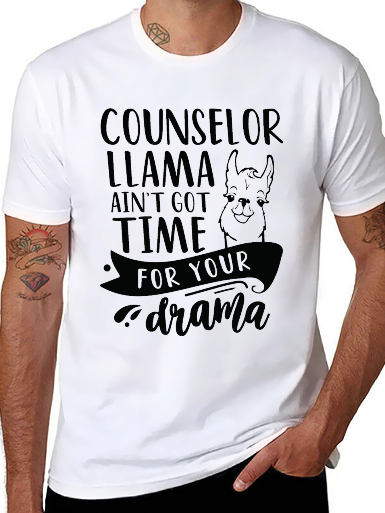 Black Counselor Llama T-Shirt - No Drama! view 8
