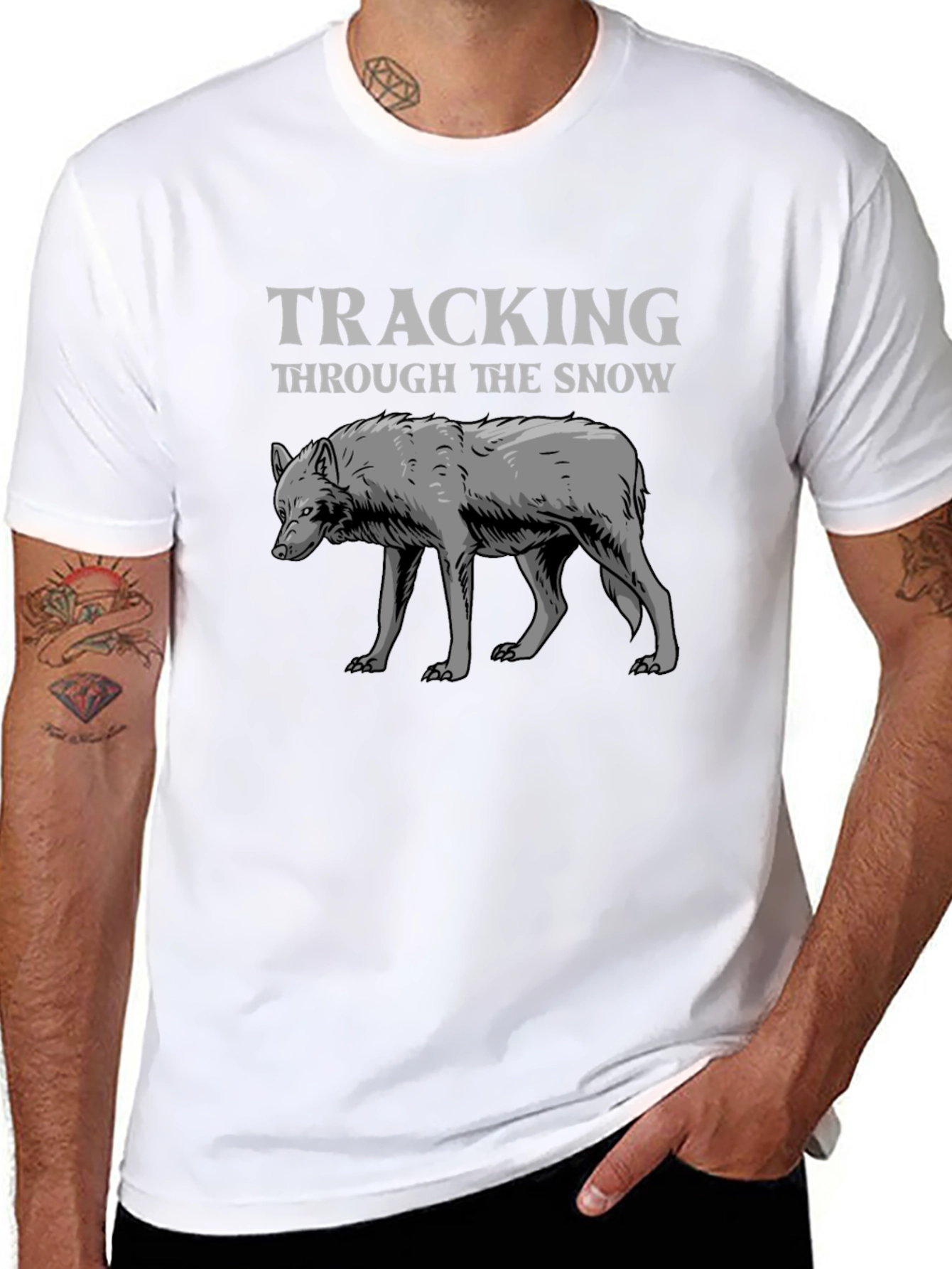 Black Tracking Through The Snow Wolf T-Shirt view 8