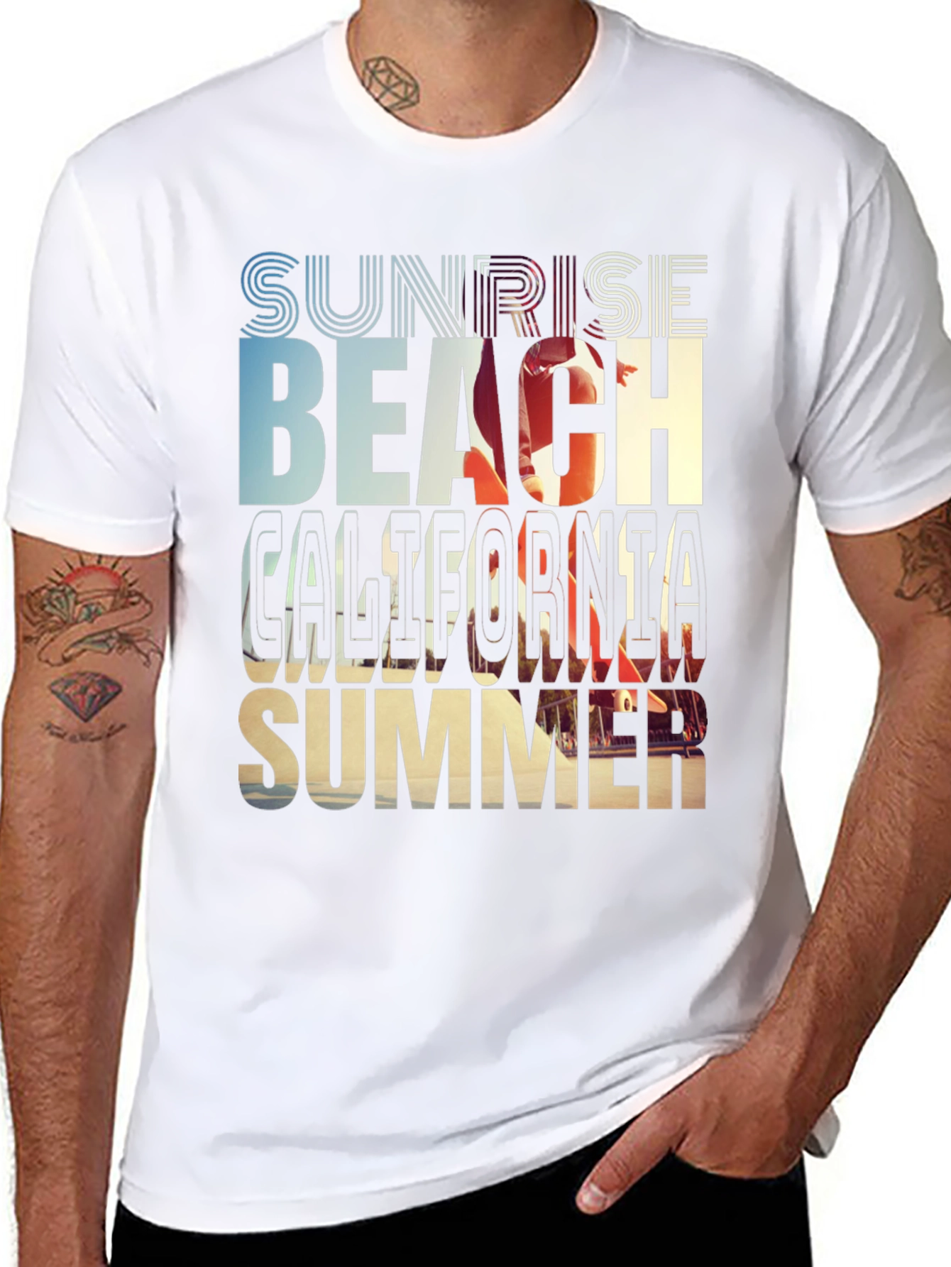 Black Sunset Beach California Summer Graphic T-Shirt view 8