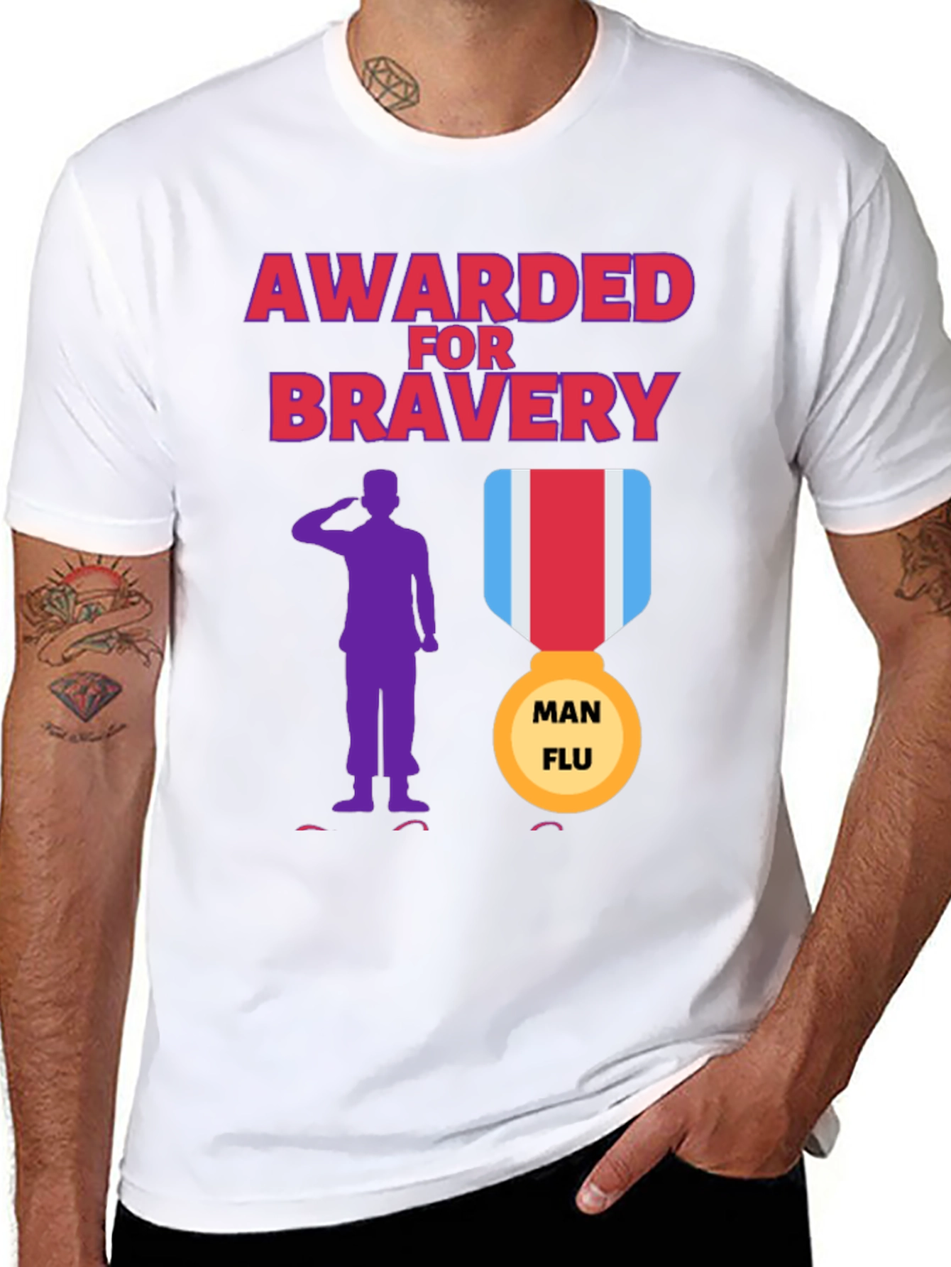 Black Awarded for Bravery T-Shirt - Man Flu Medal view 8