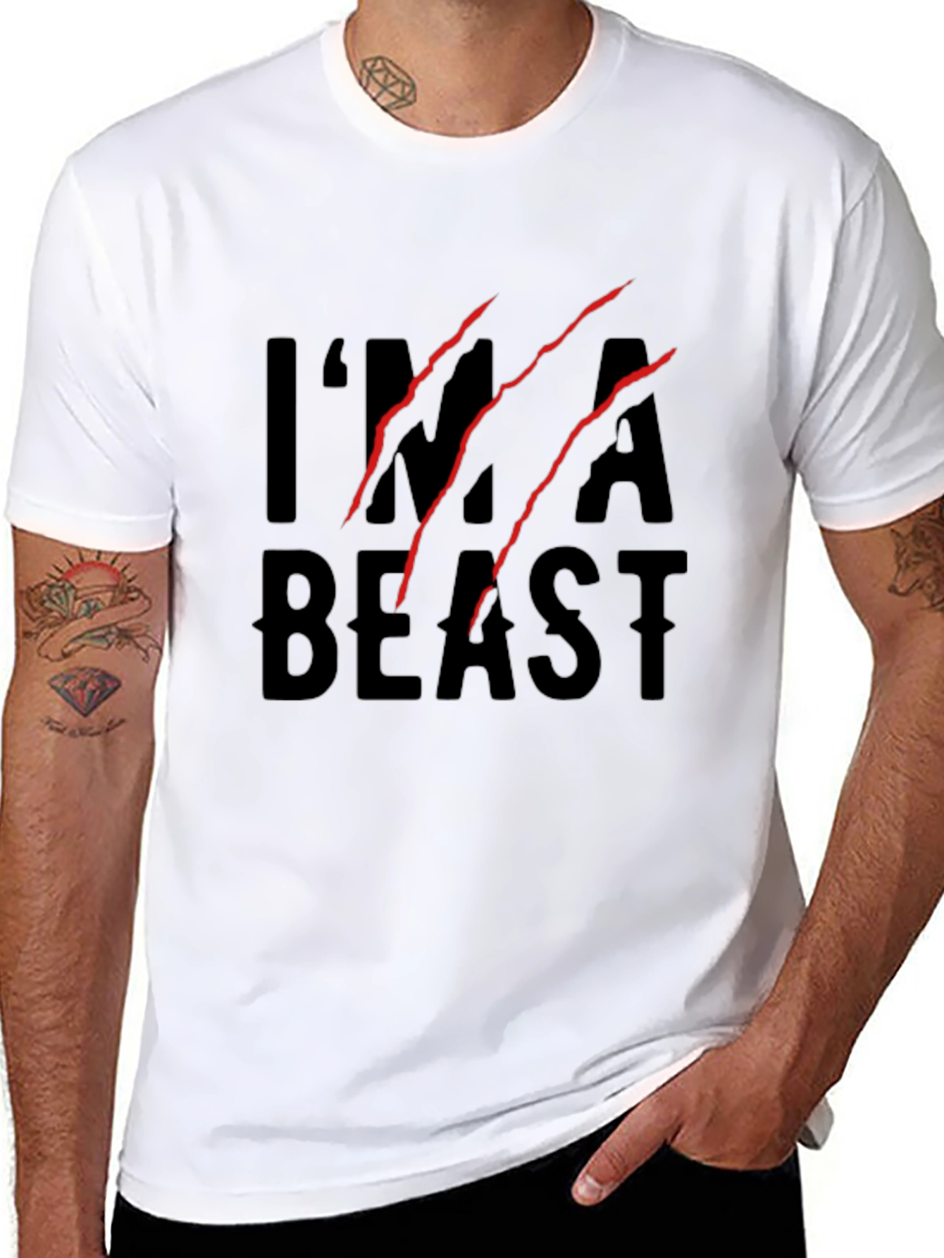Black I'm A Beast Men's Graphic Tee view 8