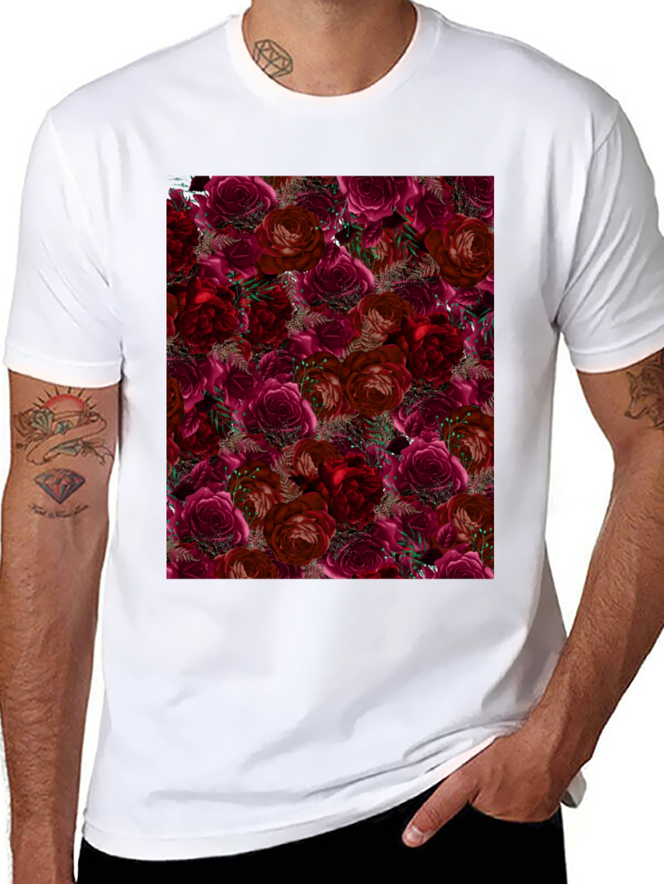 Floral Roses T-Shirt - Black - 8