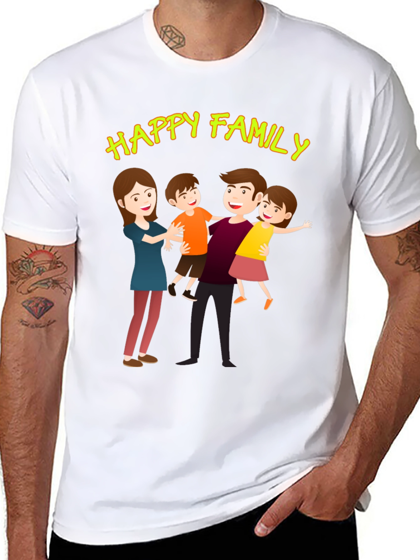 Black Happy Family Graphic Tee - Black Cotton Blend view 8