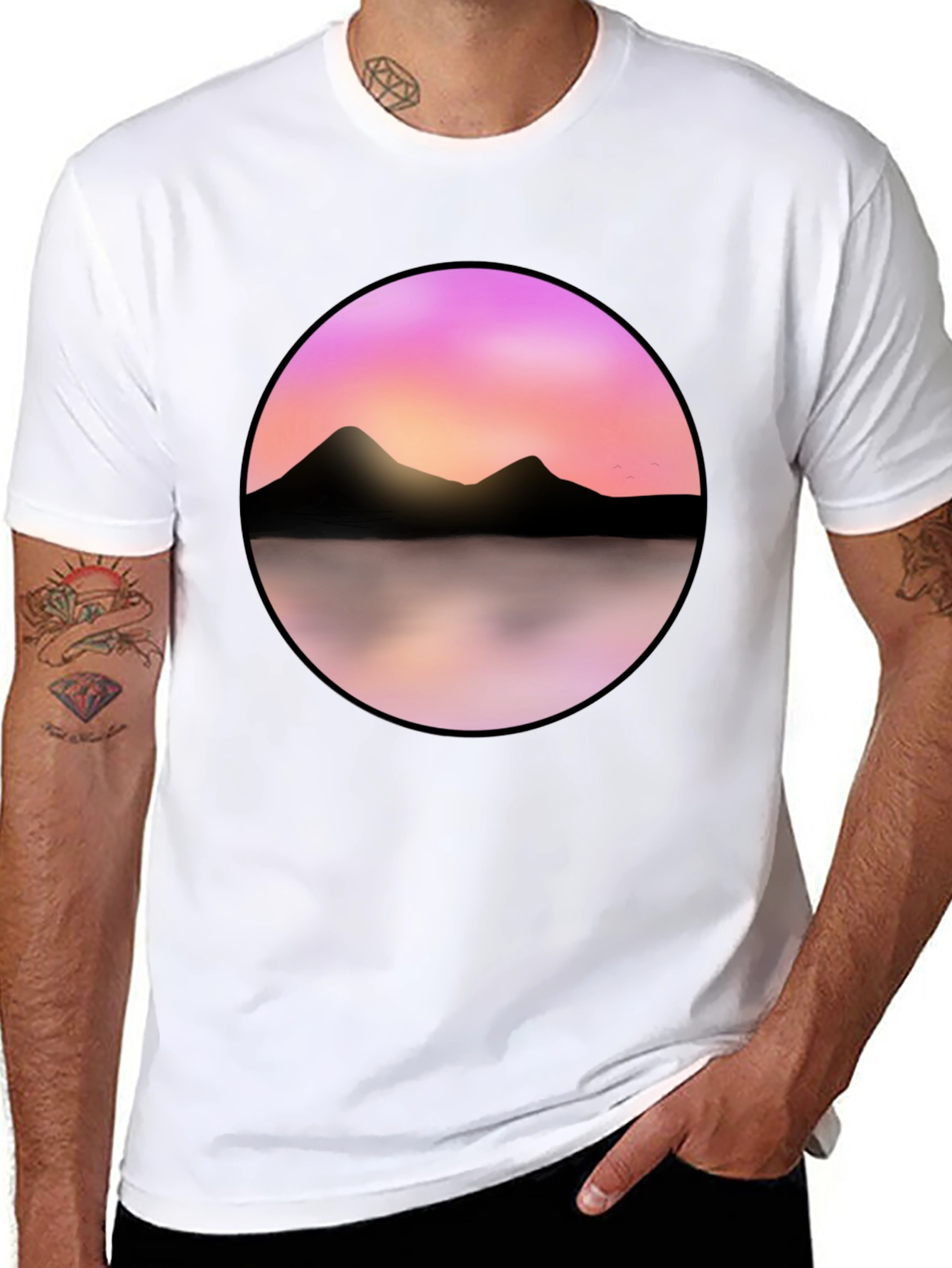 Black Sunset Mountain Lake Graphic Tee - Black view 8