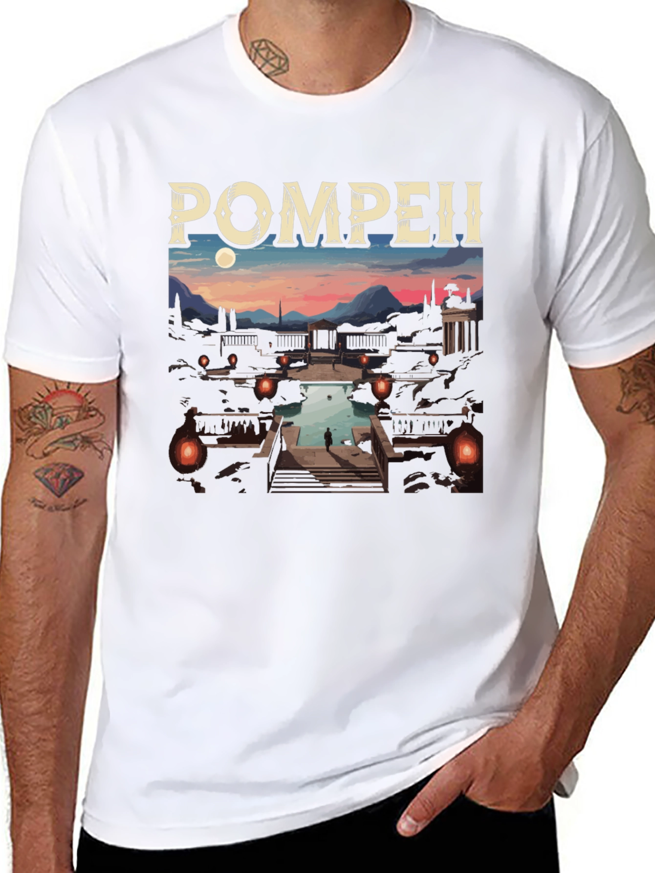 Black Pompeii Graphic Tee - Cityscape Black T-Shirt view 8